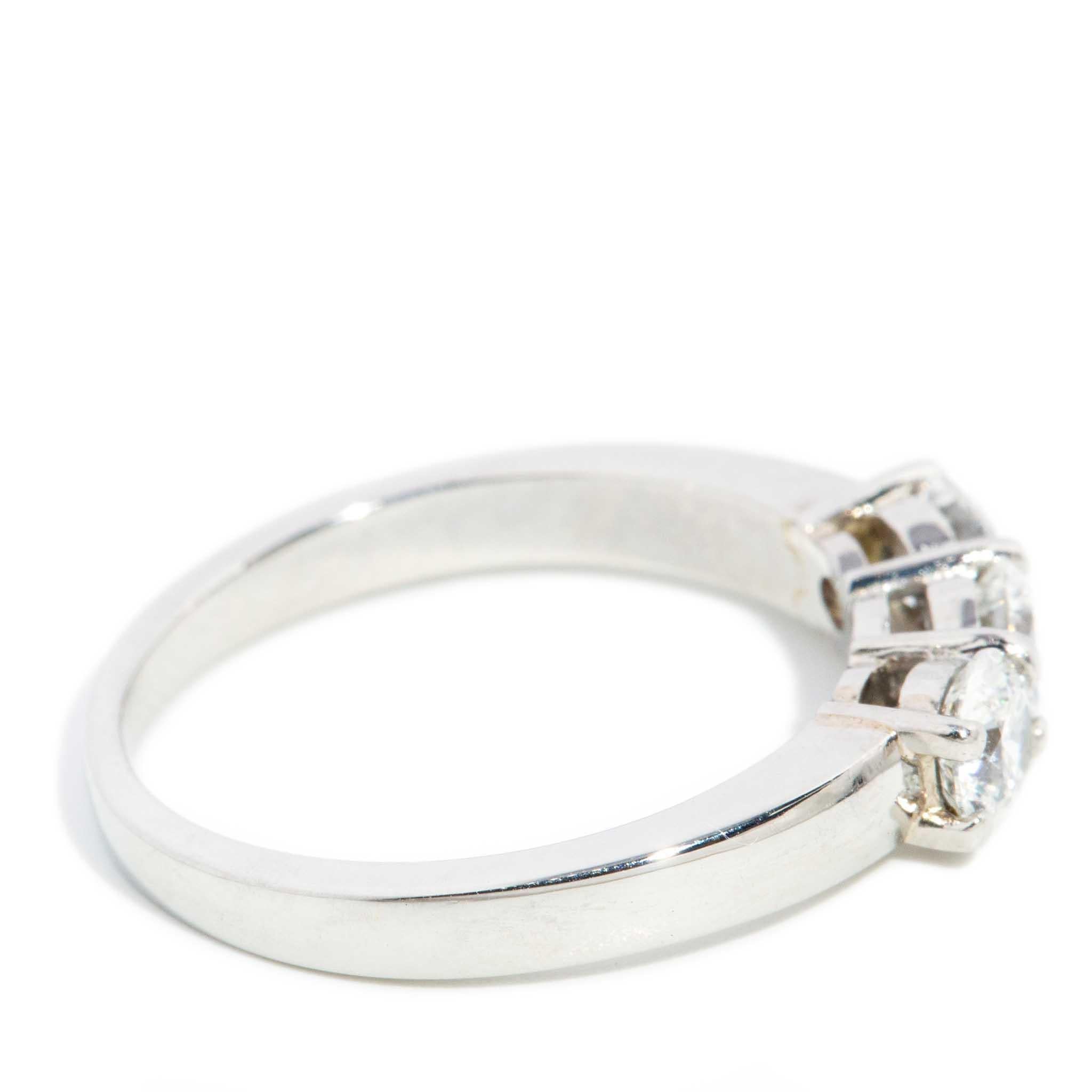 Contemporary Round Brilliant Diamond Platinum Three Stone Ring For Sale 4