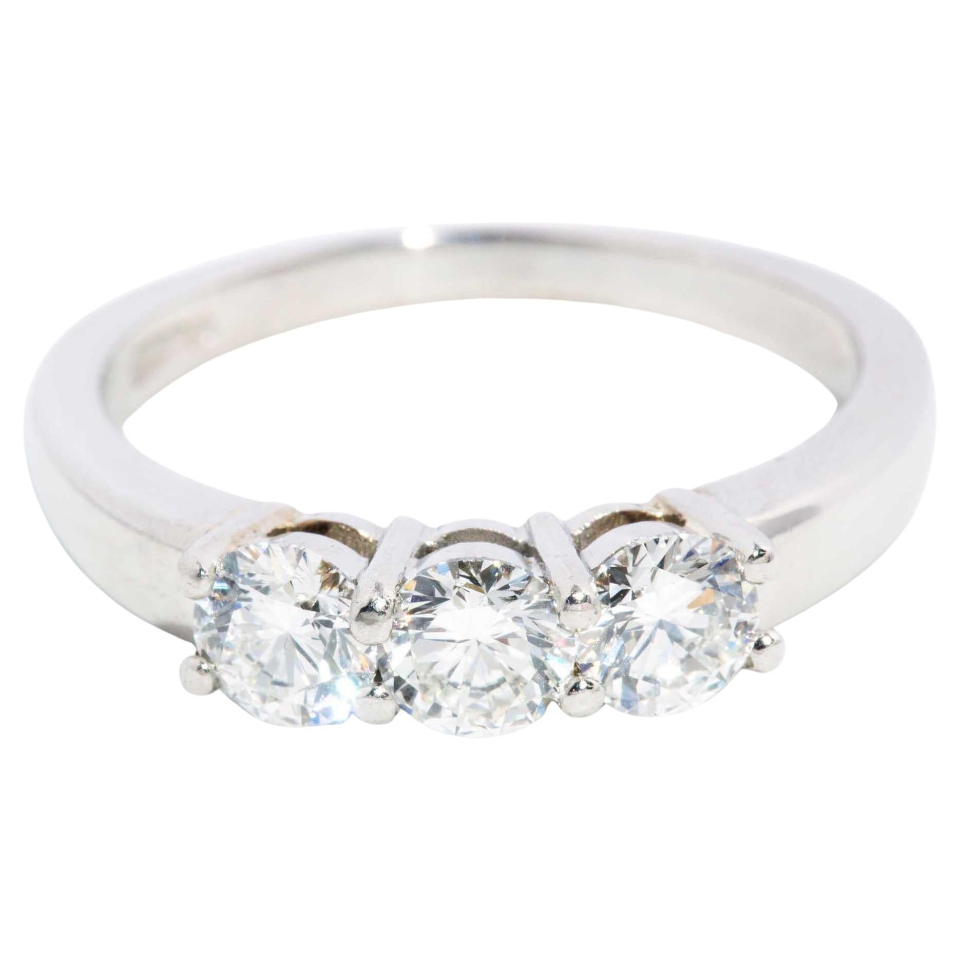 Contemporary Round Brilliant Diamond Platinum Three Stone Ring