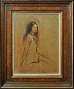 Nude Sitting - Fine Nude Portrait of a Lady, English Oil on Panel Painting