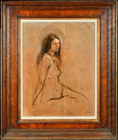 Nude Sitting - Mid 20th Century Modern British Portrait of a Lady Oil Painting