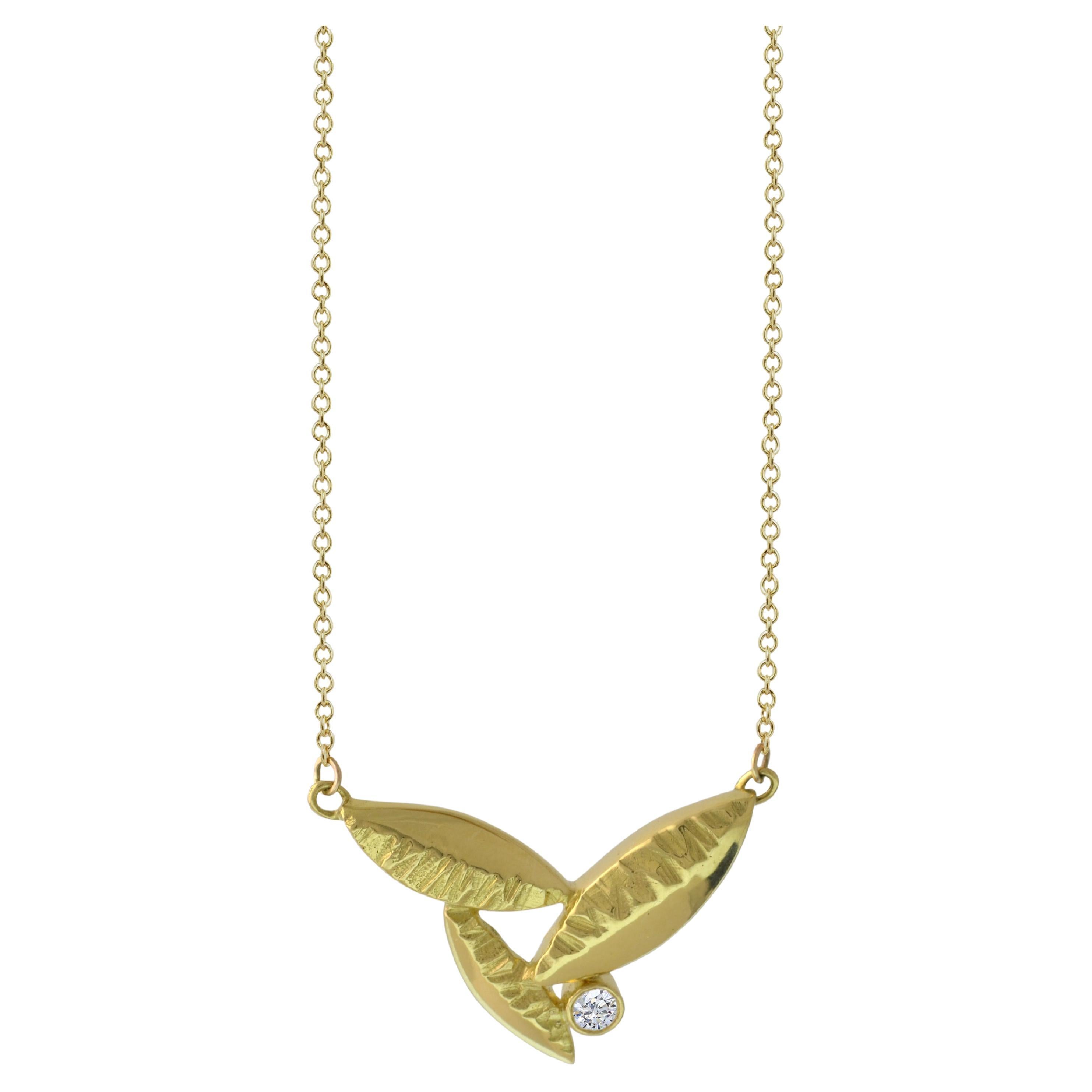 Contemporary Susan Crow Studio 18kt Fairmined Yellow Gold and Diamond Flora Leaf Pendant For Sale