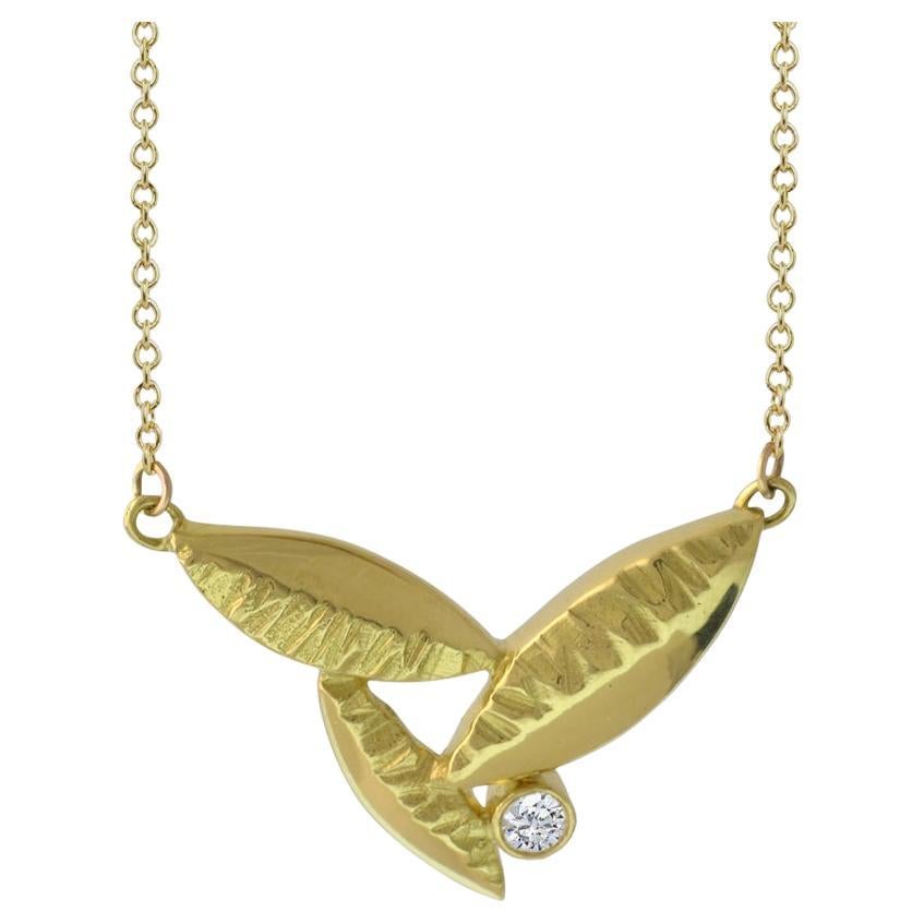 Susan Crow Studio 18kt Fairmined Yellow Gold and Diamond Flora Leaf Pendant For Sale