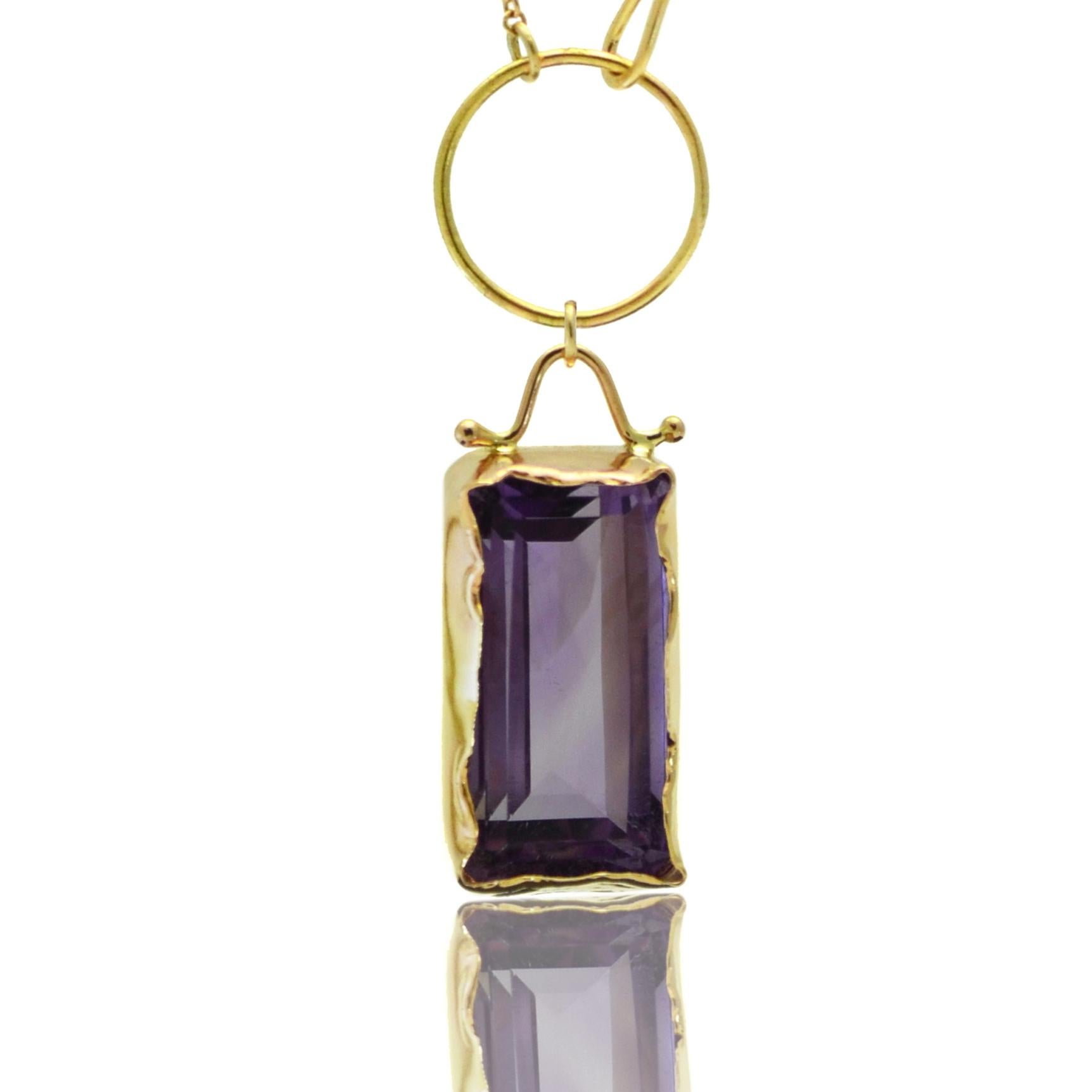Contemporary Susan Crow Studio Amethyst and Yellow Gold Lariat Pendant For Sale