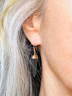 Susan Crow Studio Bullet Cut Black Jet and Gold Drop Earrings