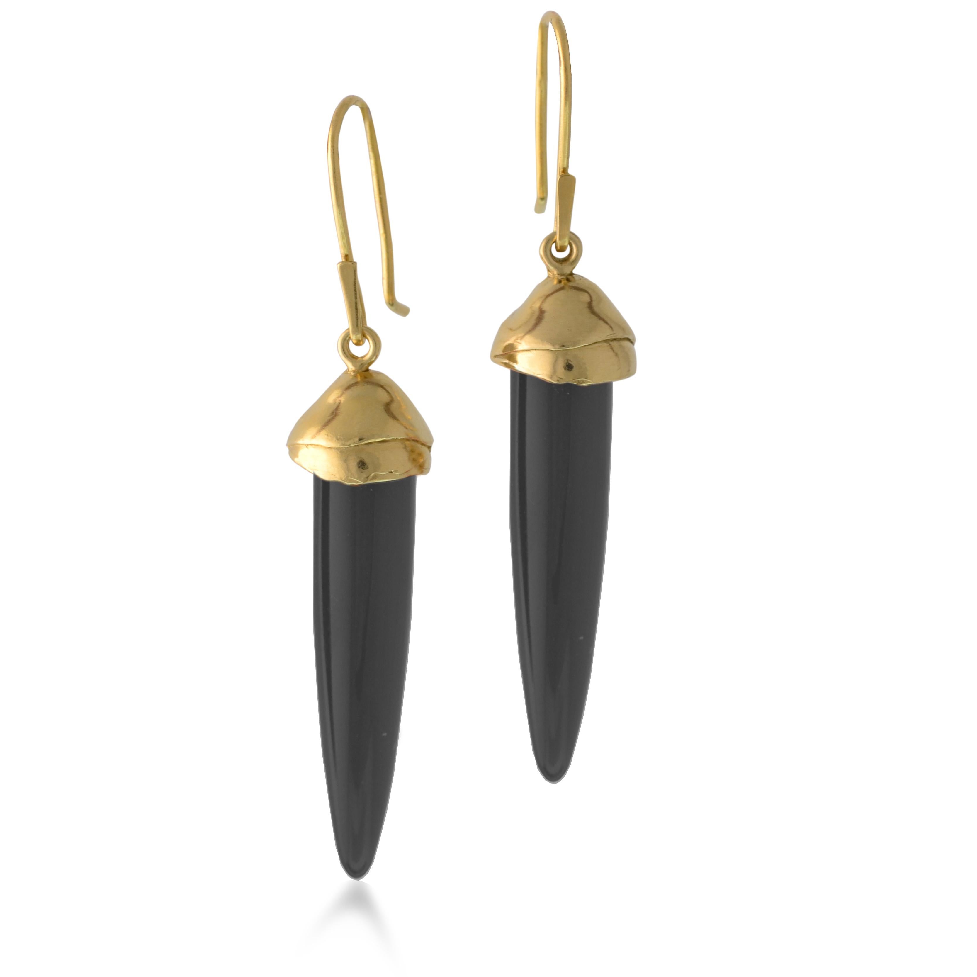 Women's or Men's Susan Crow Studio Bullet Cut Black Jet and Gold Drop Earrings For Sale