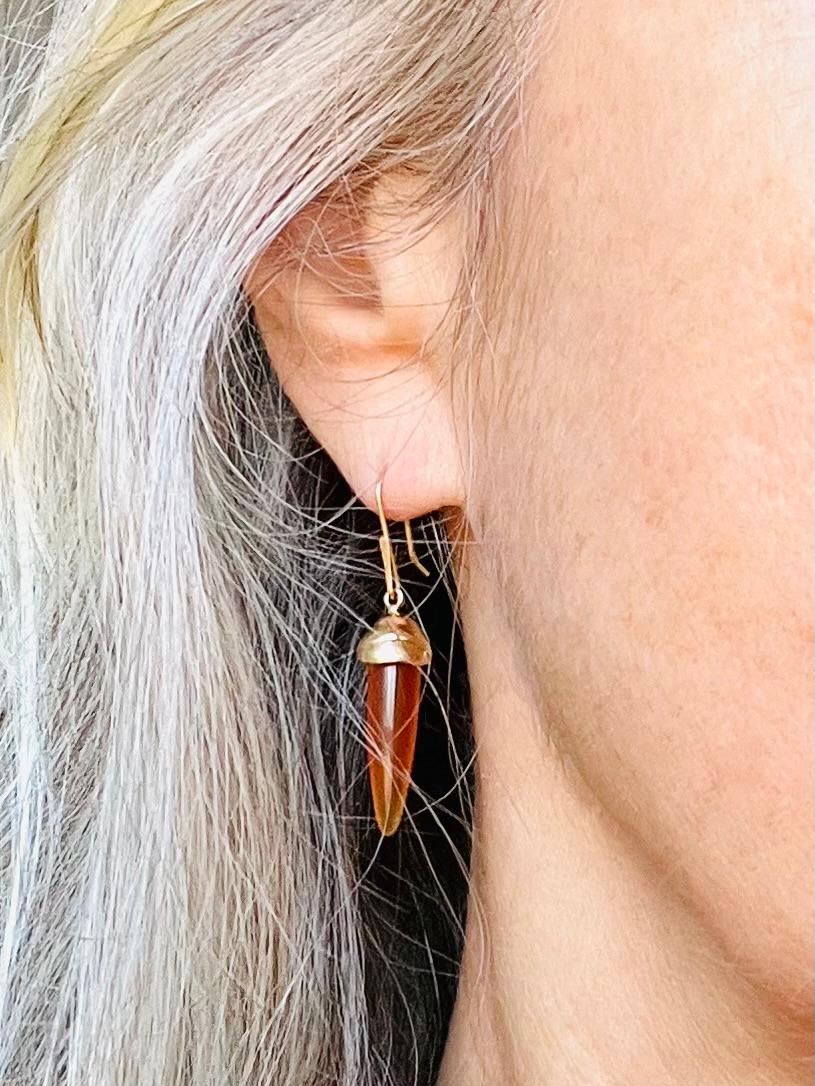 Contemporary Susan Crow Studio Bullet Cut Carnelian and Gold Drop Earrings For Sale