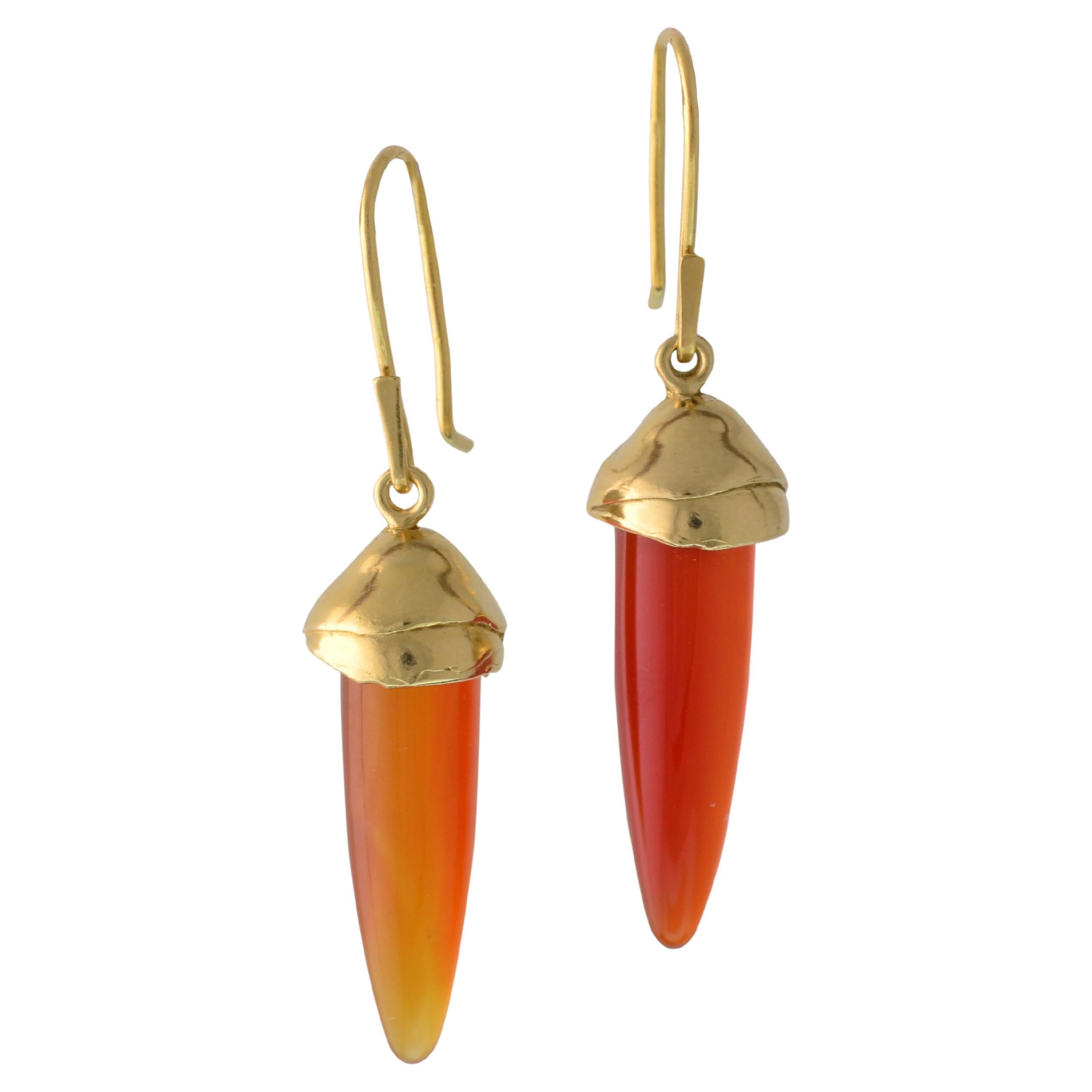Susan Crow Studio Bullet Cut Carnelian and Gold Drop Earrings For Sale