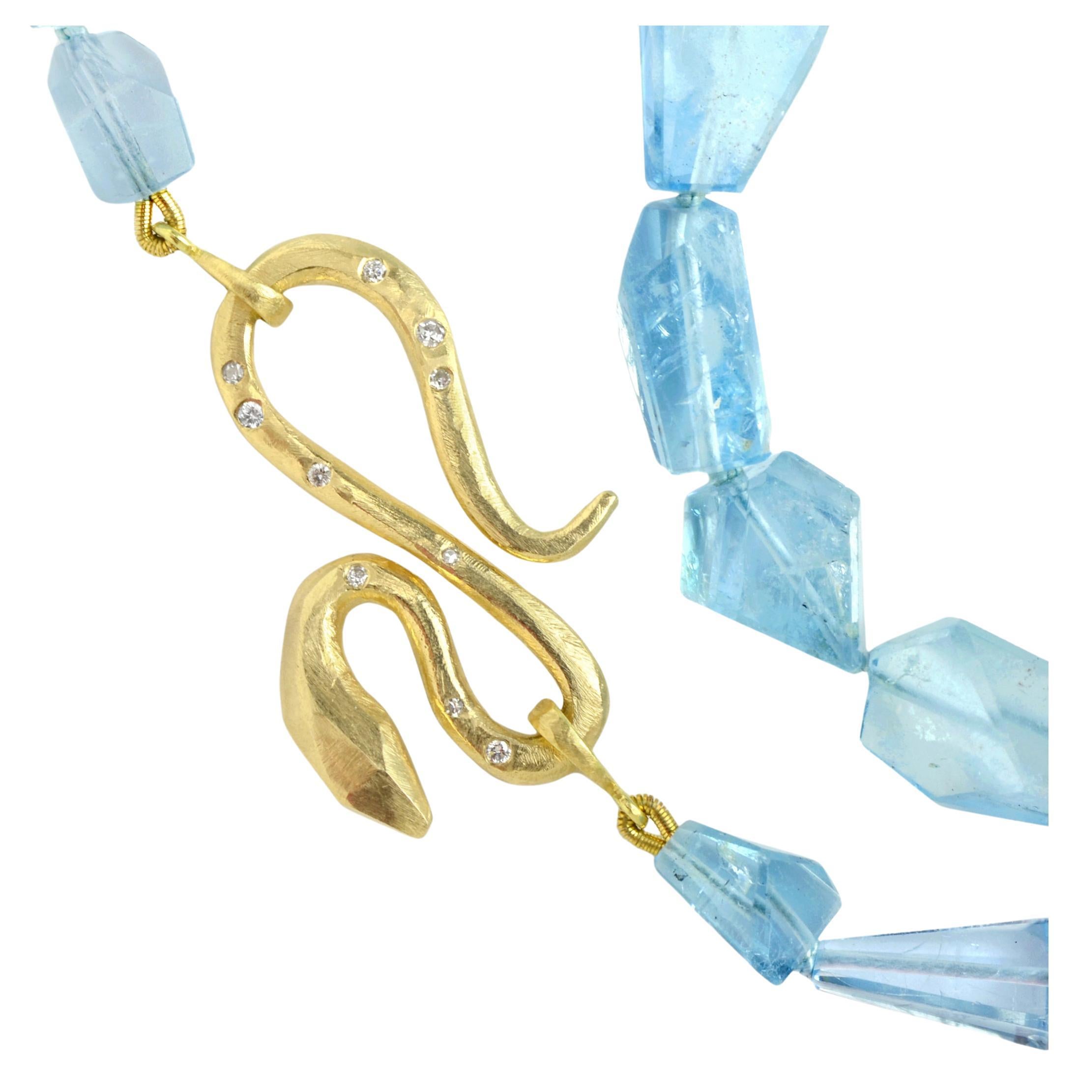 Susan Crow Studio FAIRMINED GOLD, AQUAMARINE AND DIAMOND SNAKE NECKLACE  For Sale