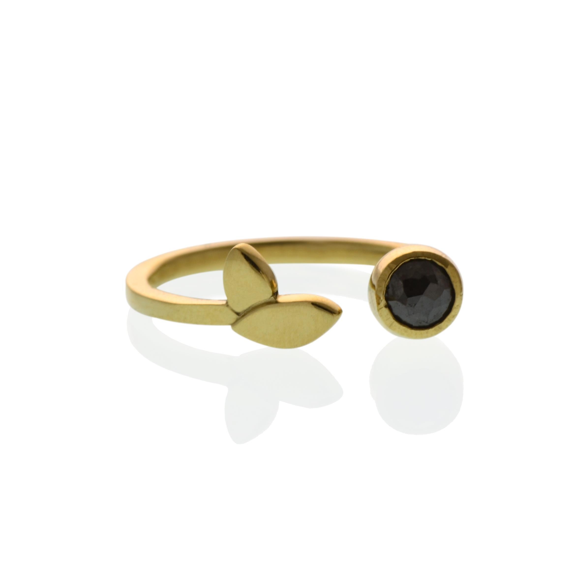 Artisan Susan Crow Studio Gold and Black Diamond Flora Leaf Ring For Sale