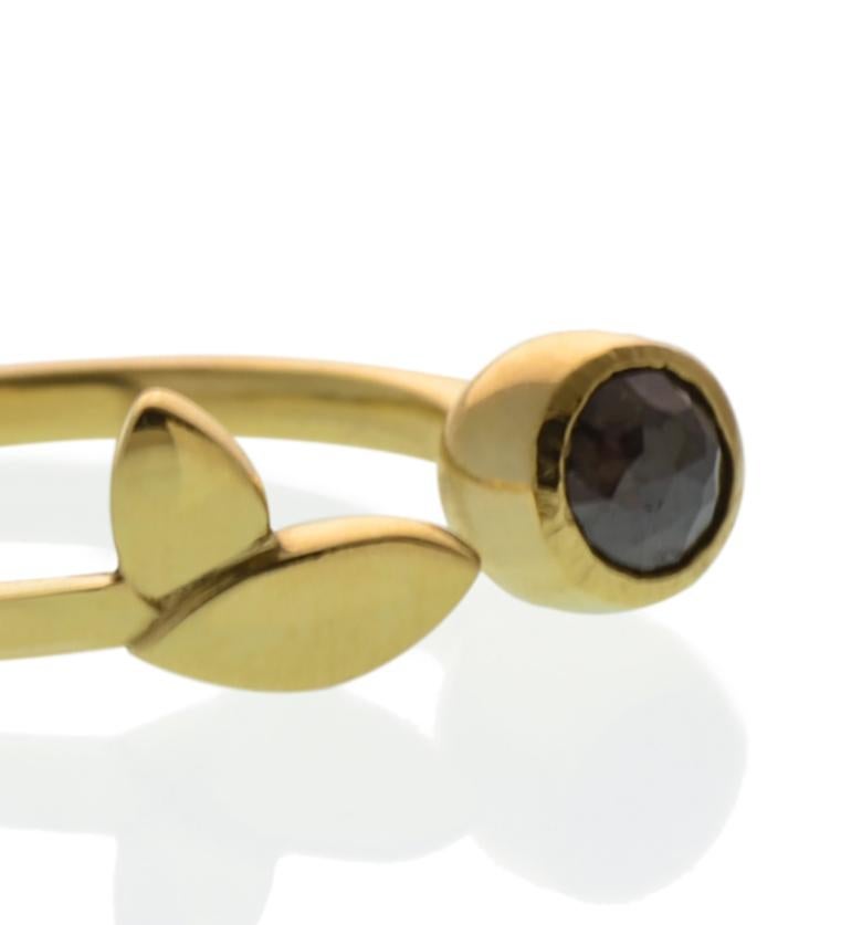 Women's Susan Crow Studio Gold and Black Diamond Flora Leaf Ring For Sale