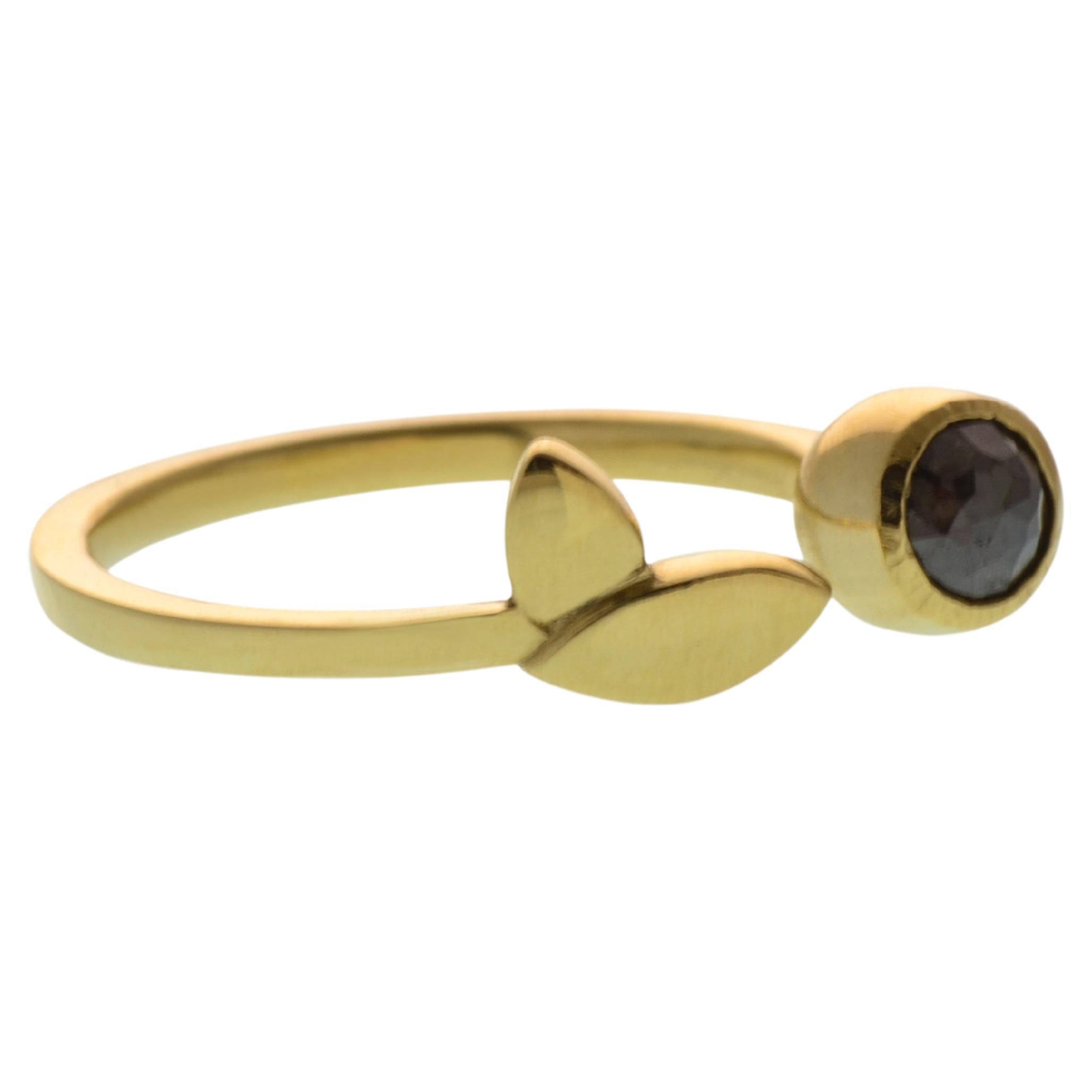 Susan Crow Studio Gold and Black Diamond Flora Leaf Ring For Sale
