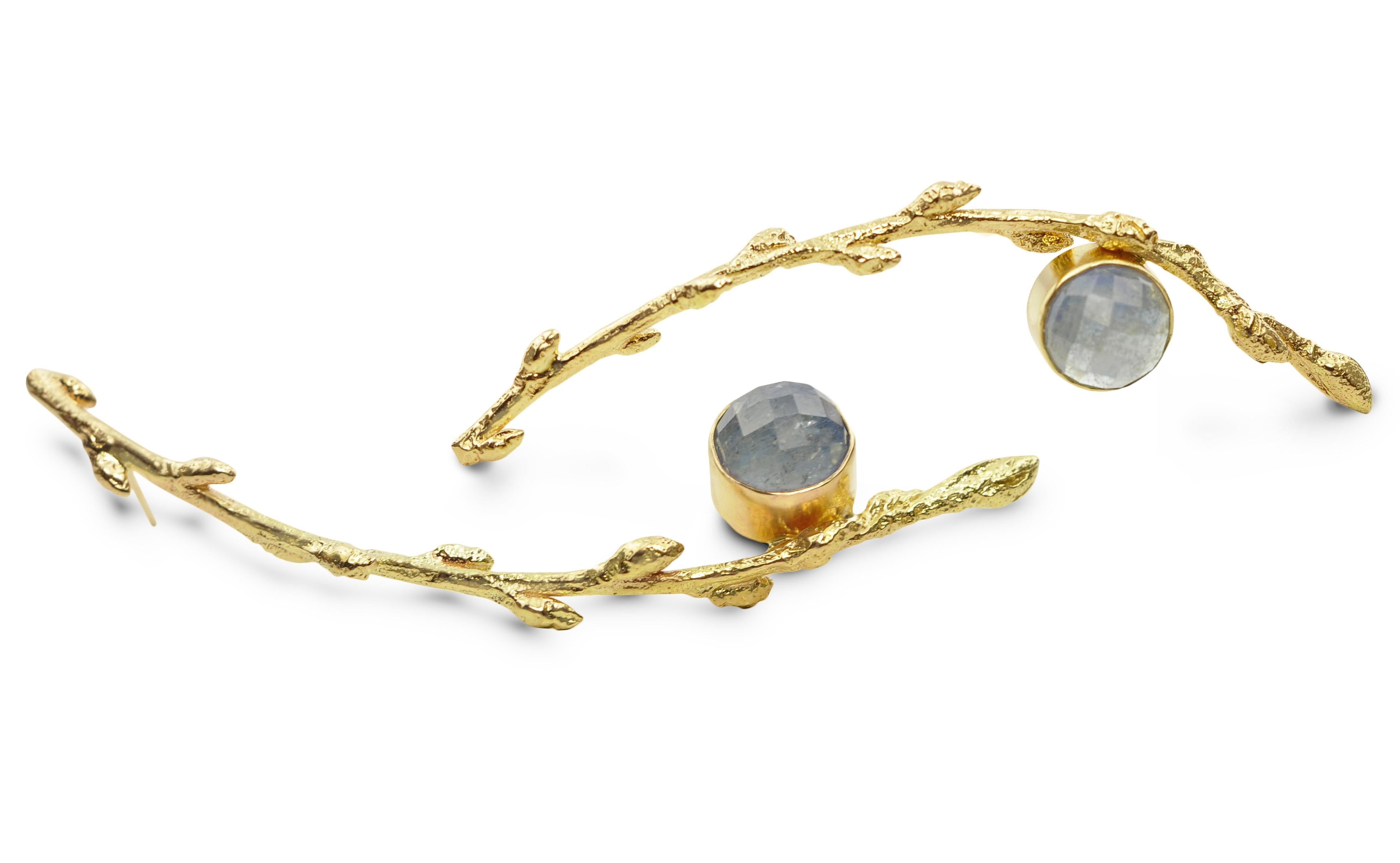 Women's or Men's Susan Crow Studio Rose Cut Sapphires and Yellow Gold Branch Earrings For Sale