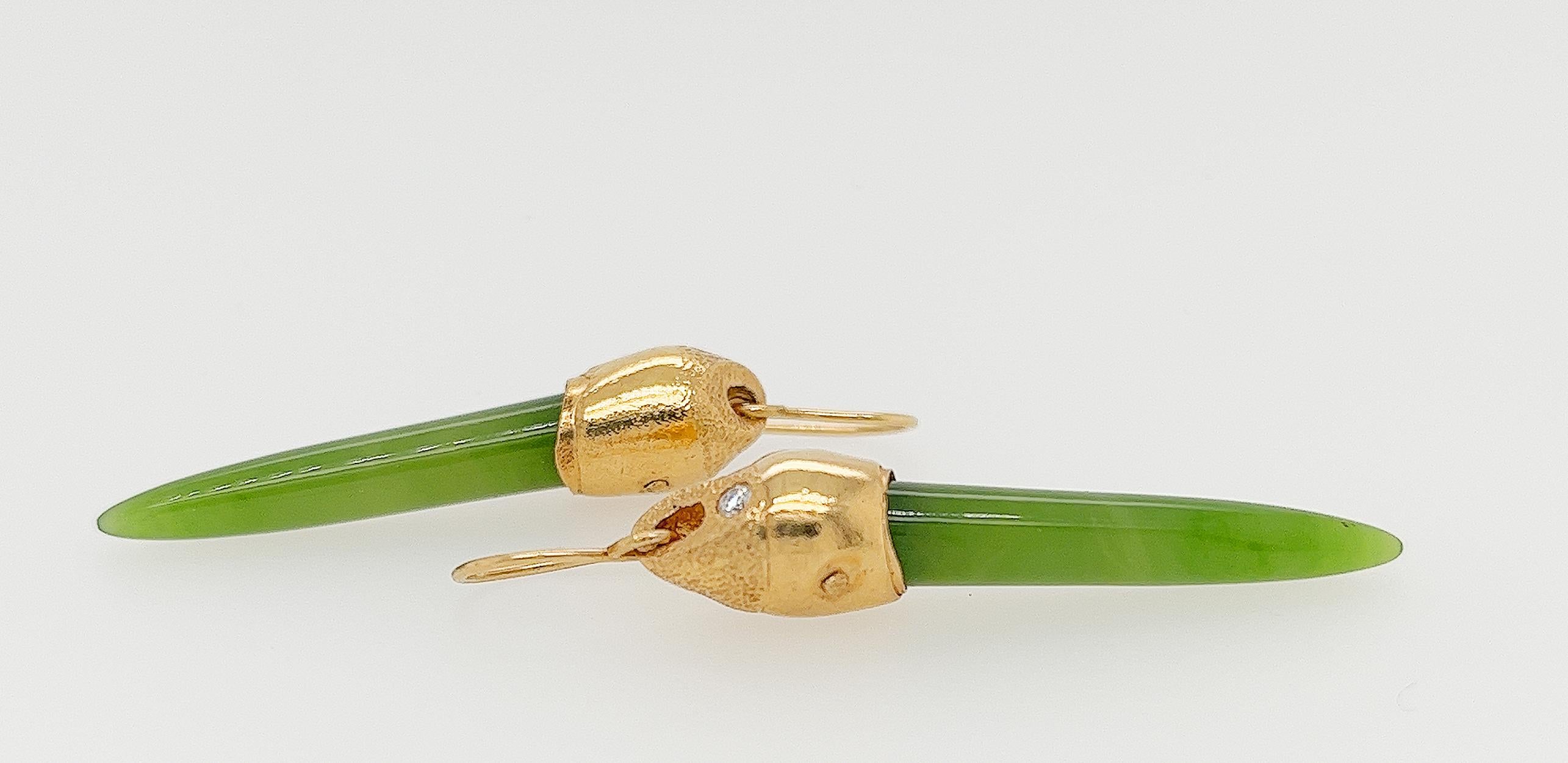 Susan Crow Studio Gelbgold und Arizona Nephrit-Tropfen-Ohrringe für Damen oder Herren im Angebot