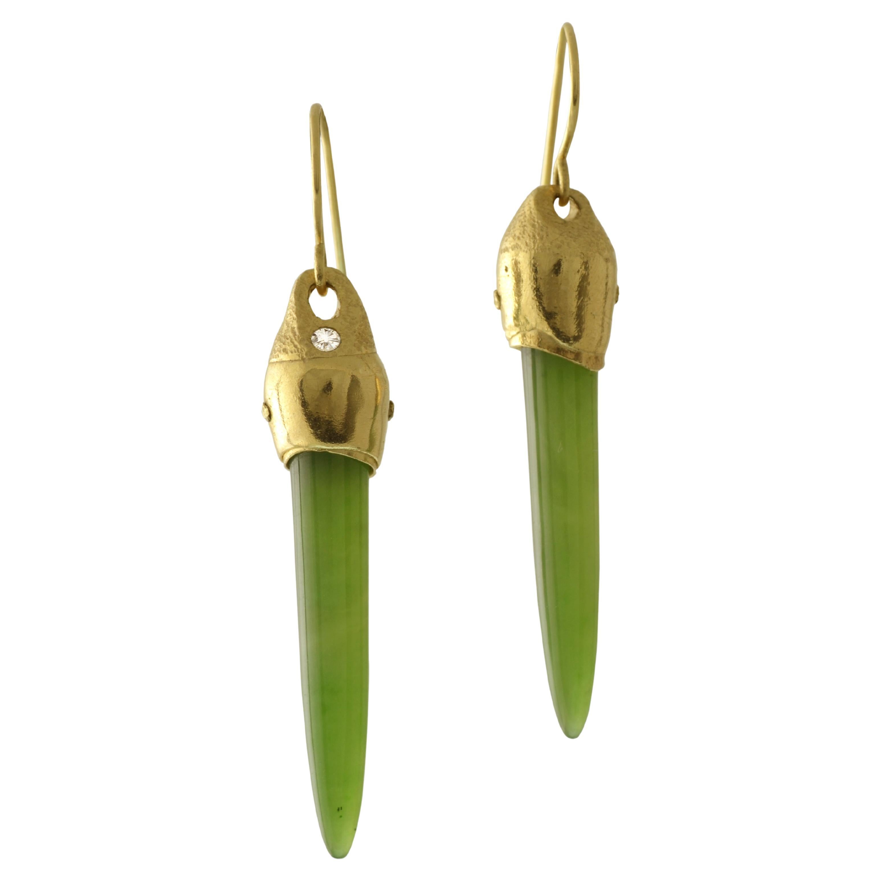 Susan Crow Studio Yellow Gold and Arizona Nephrite Drop Earrings For Sale