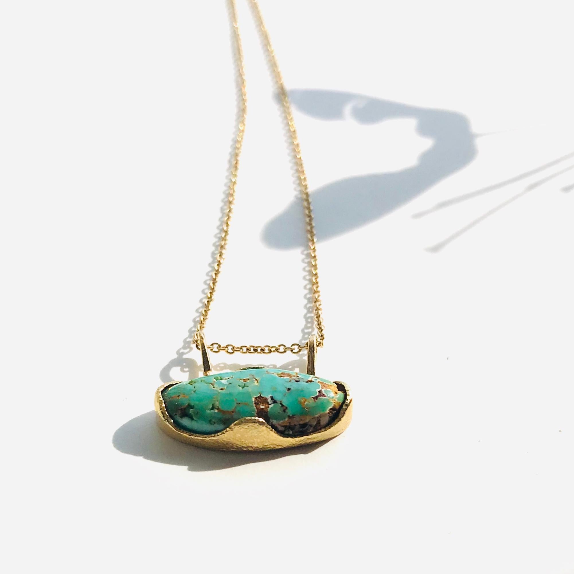Contemporary Susan Crow Studio Yellow Gold and Untreated Turquoise Wave Pendant For Sale