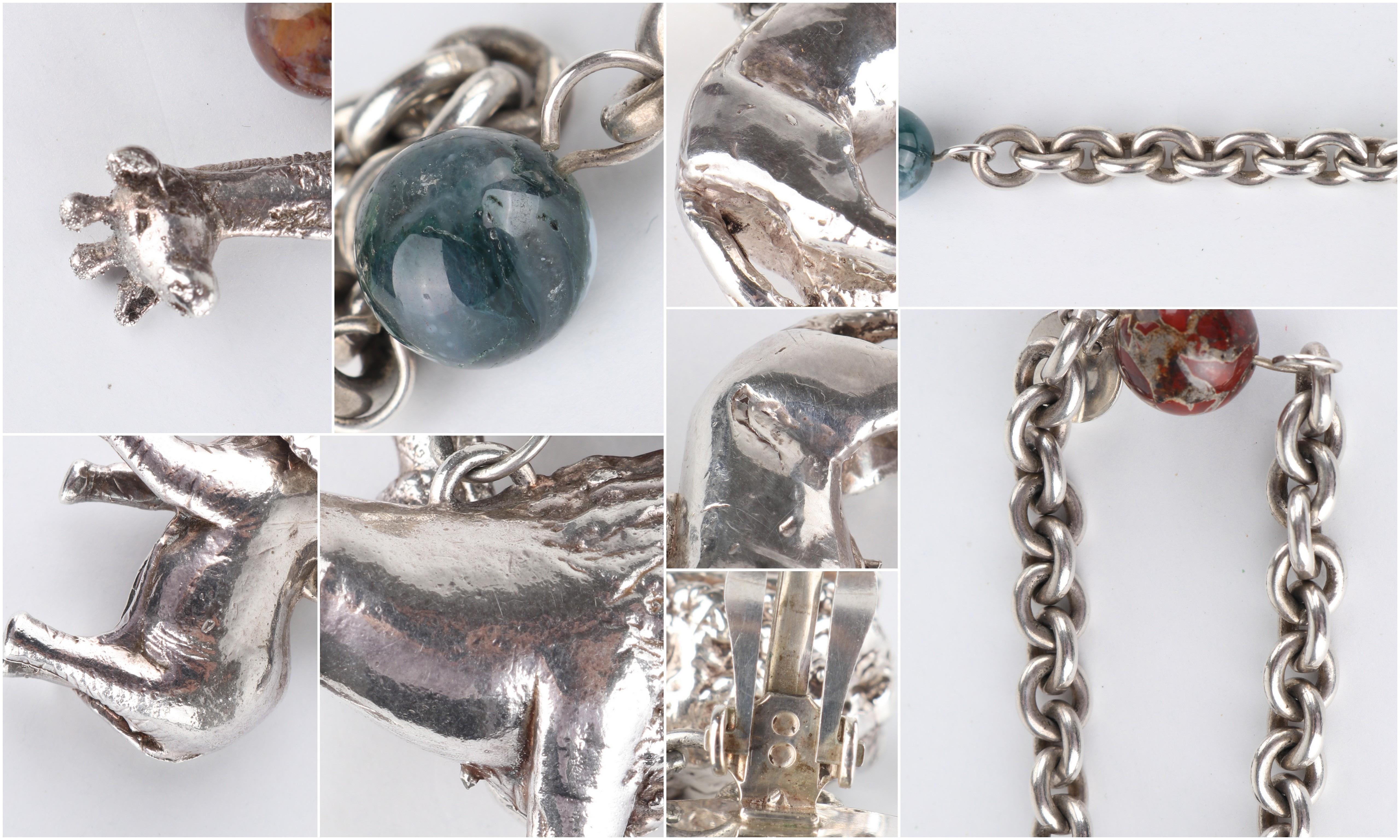 SUSAN CUMMINGS c.1990's Vtg Sterling Silver Beaded Animal Necklace Earrings Set For Sale 7