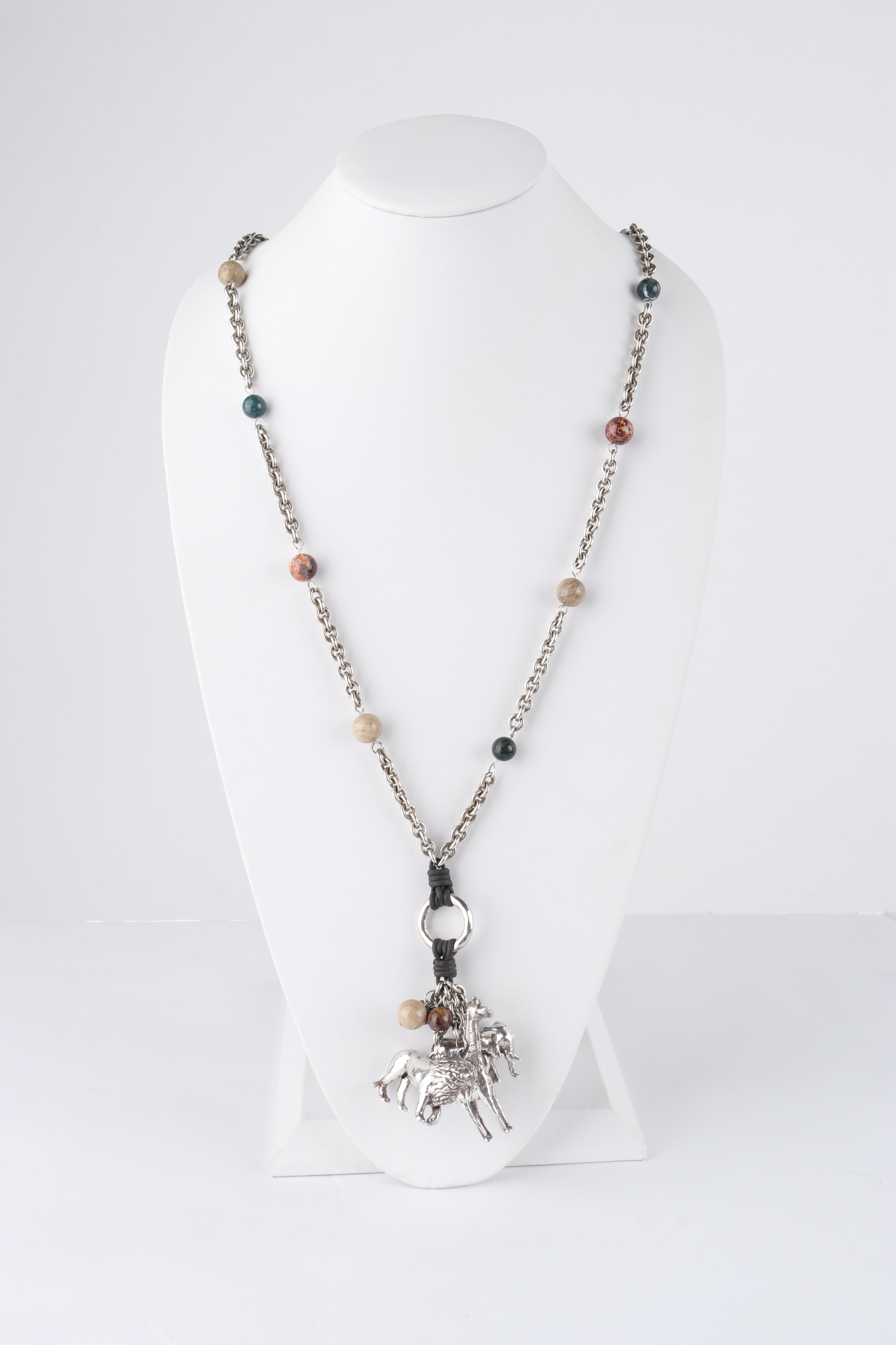 SUSAN CUMMINGS c.1990's Vtg Sterling Silver Beaded Animal Necklace Earrings Set Bon état - En vente à Thiensville, WI