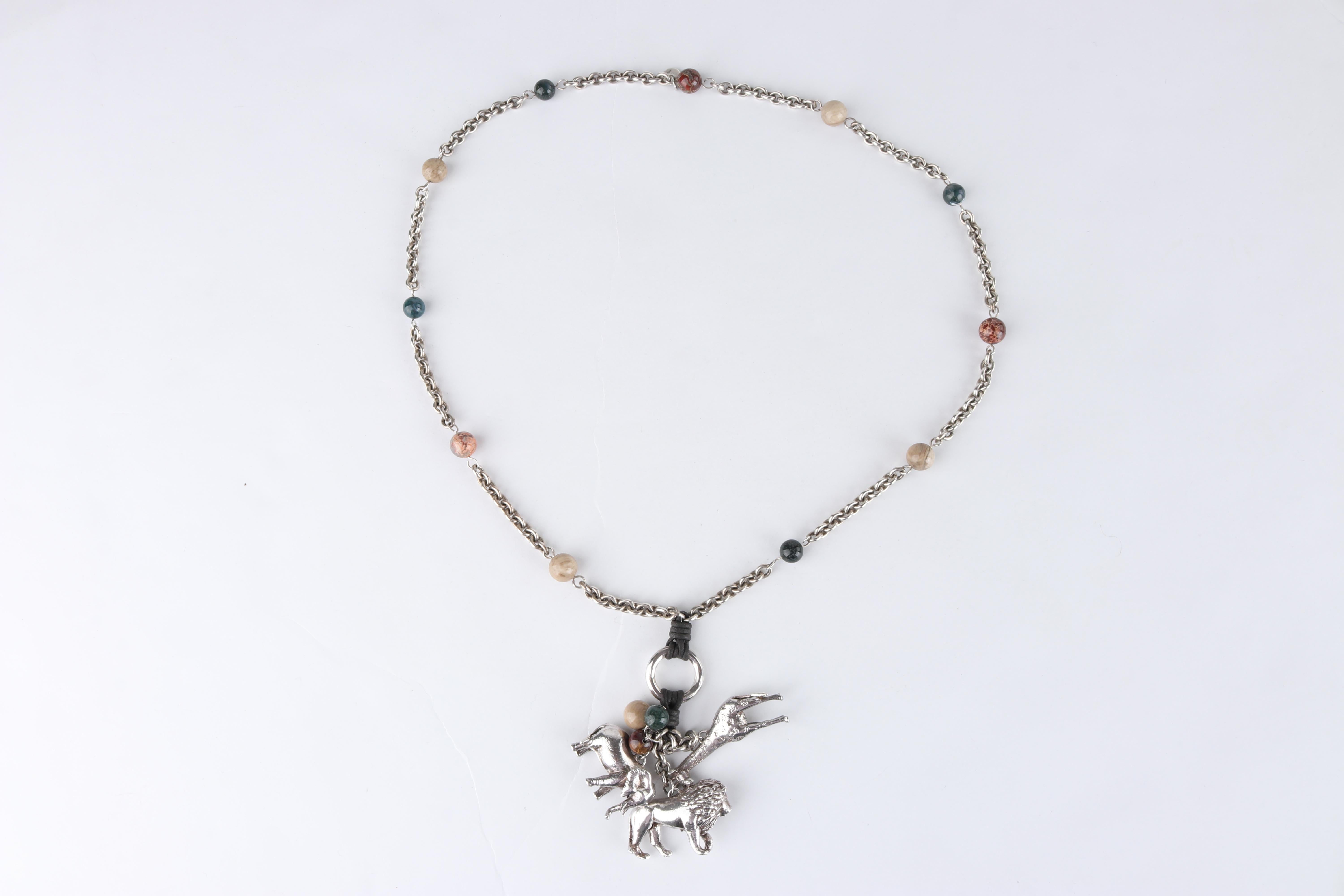 SUSAN CUMMINGS c.1990's Vtg Sterling Silver Beaded Animal Necklace Earrings Set Pour femmes en vente