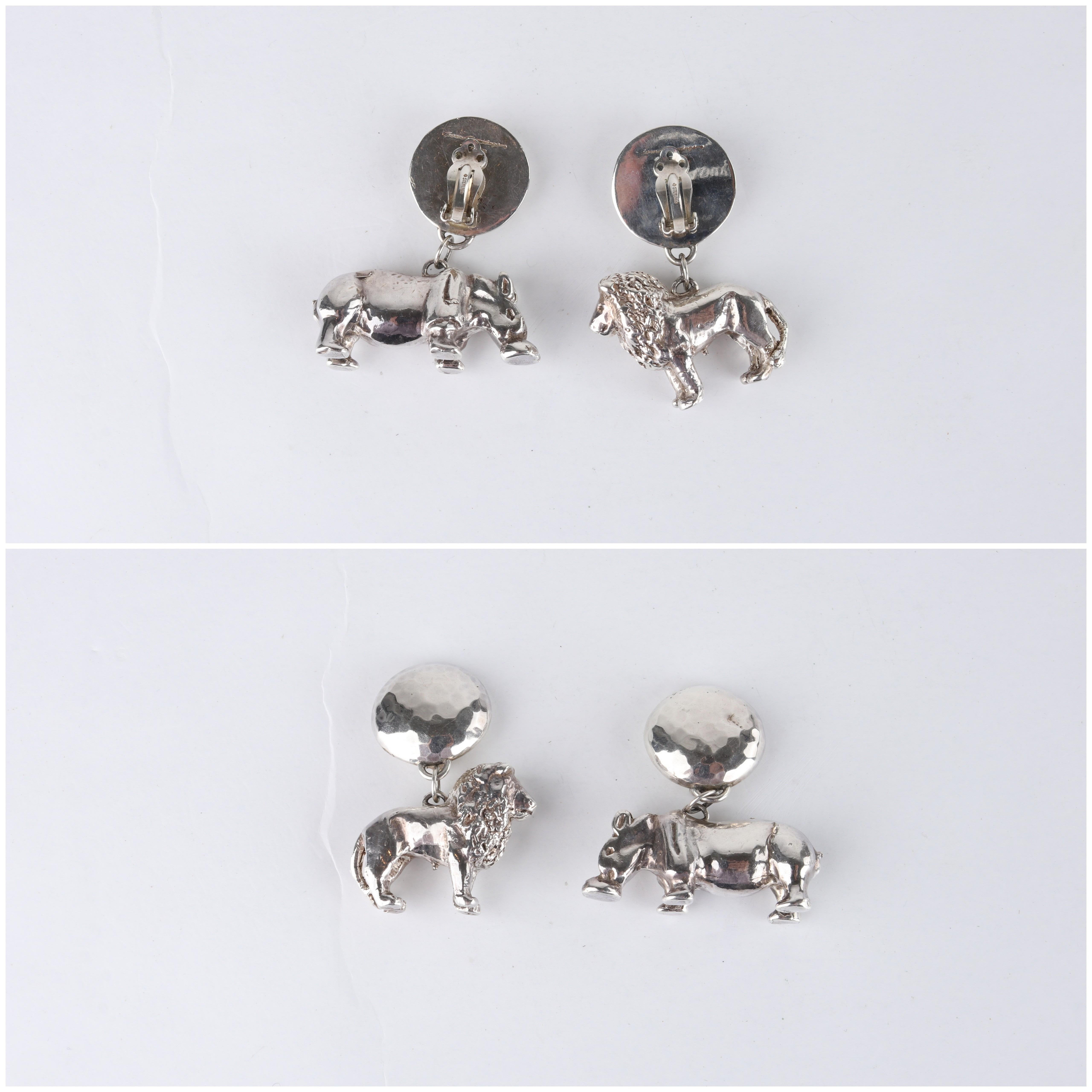 SUSAN CUMMINGS c.1990's Vtg Sterling Silver Beaded Animal Necklace Earrings Set For Sale 2