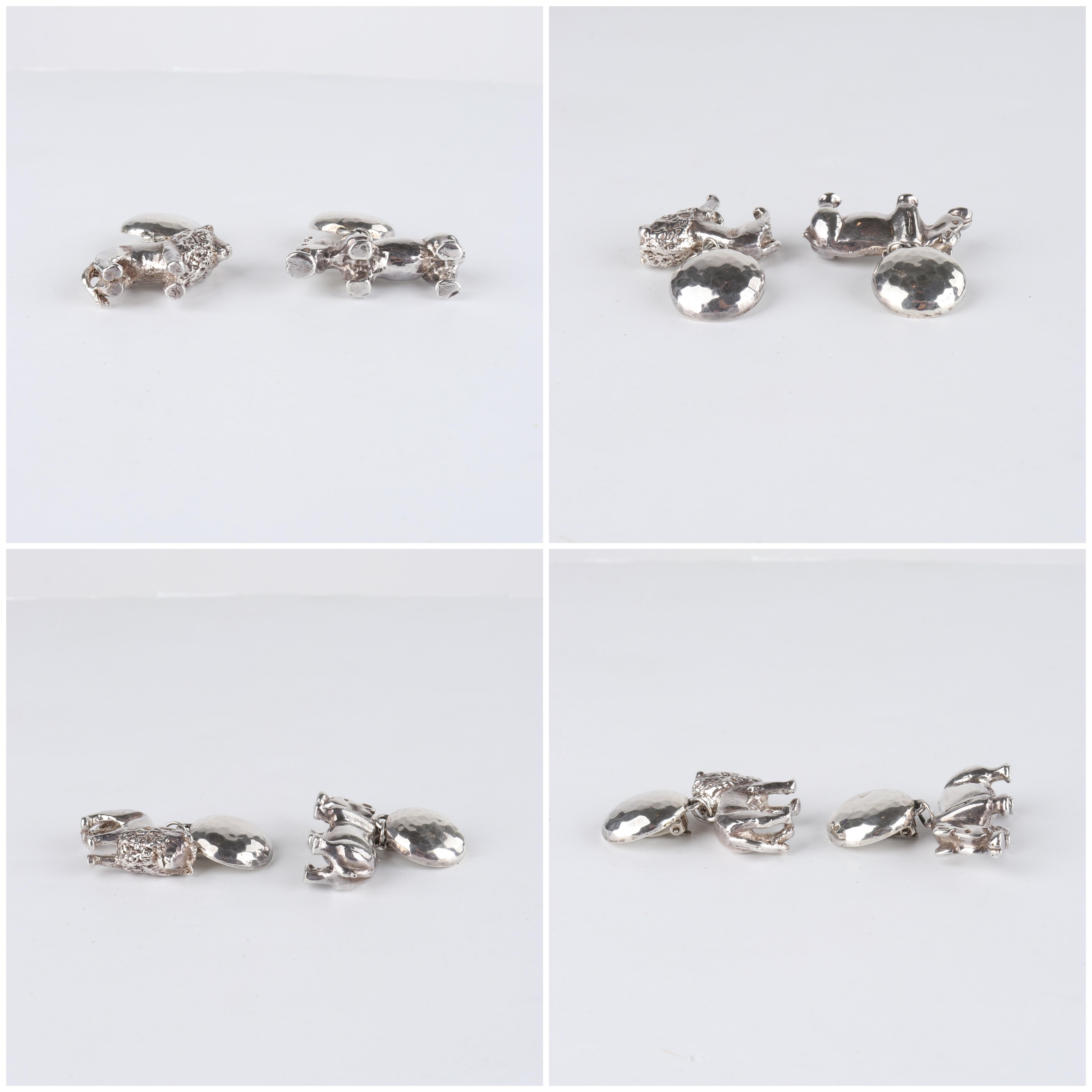 SUSAN CUMMINGS c.1990's Vtg Sterling Silver Beaded Animal Necklace Earrings Set For Sale 3