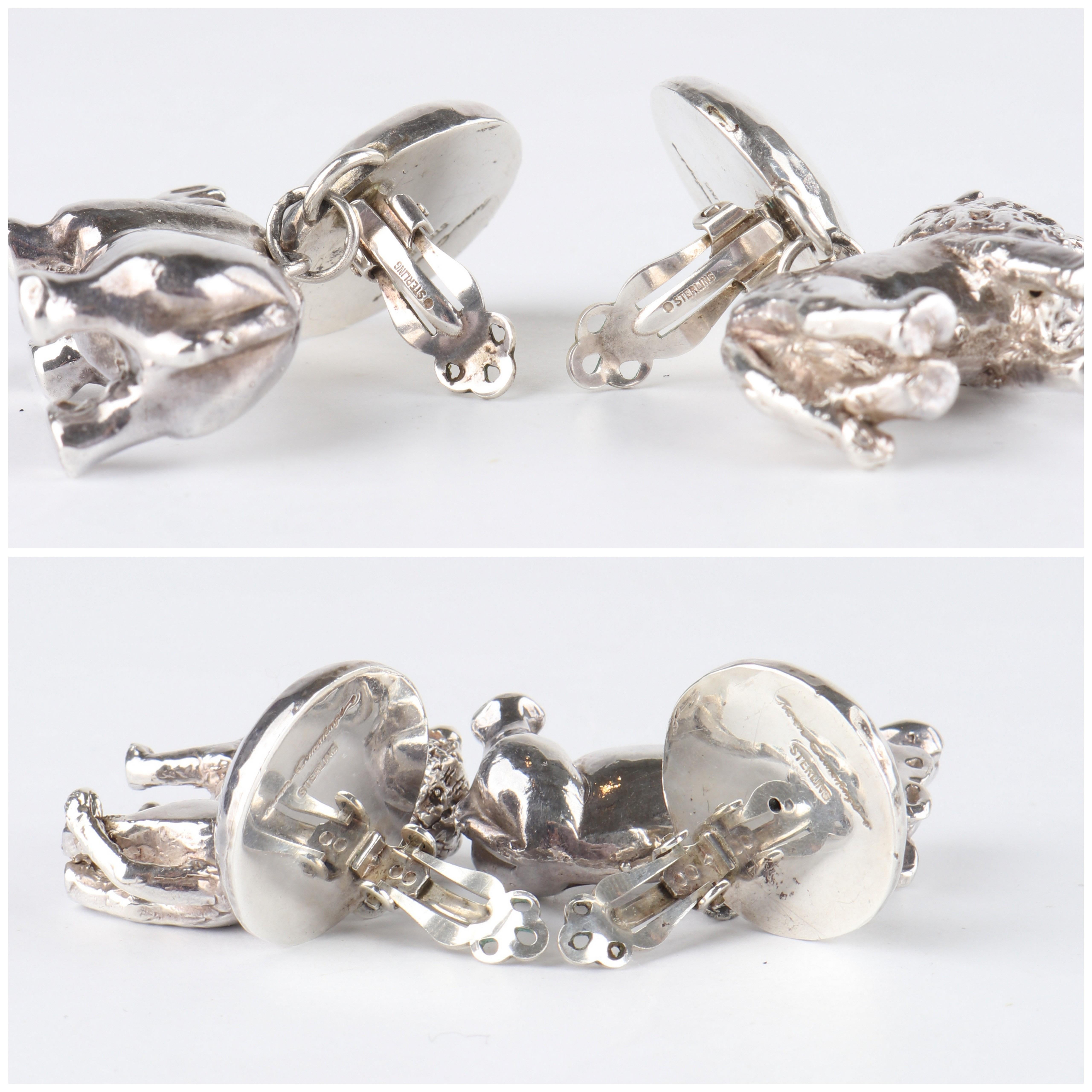 SUSAN CUMMINGS c.1990's Vtg Sterling Silver Beaded Animal Necklace Earrings Set For Sale 4