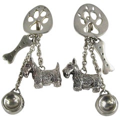 Retro Susan Cummings Sterling Silver Dog Bone Dish Dangle earrings New, Never WORN 