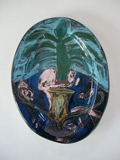 SUSAN DAY - Large Hand Painted Art Pottery Ceramic Platter - Canada - Circa 1990