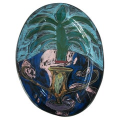 SUSAN DAY - Large Hand Painted Art Pottery Ceramic Platter - Canada - Circa 1990