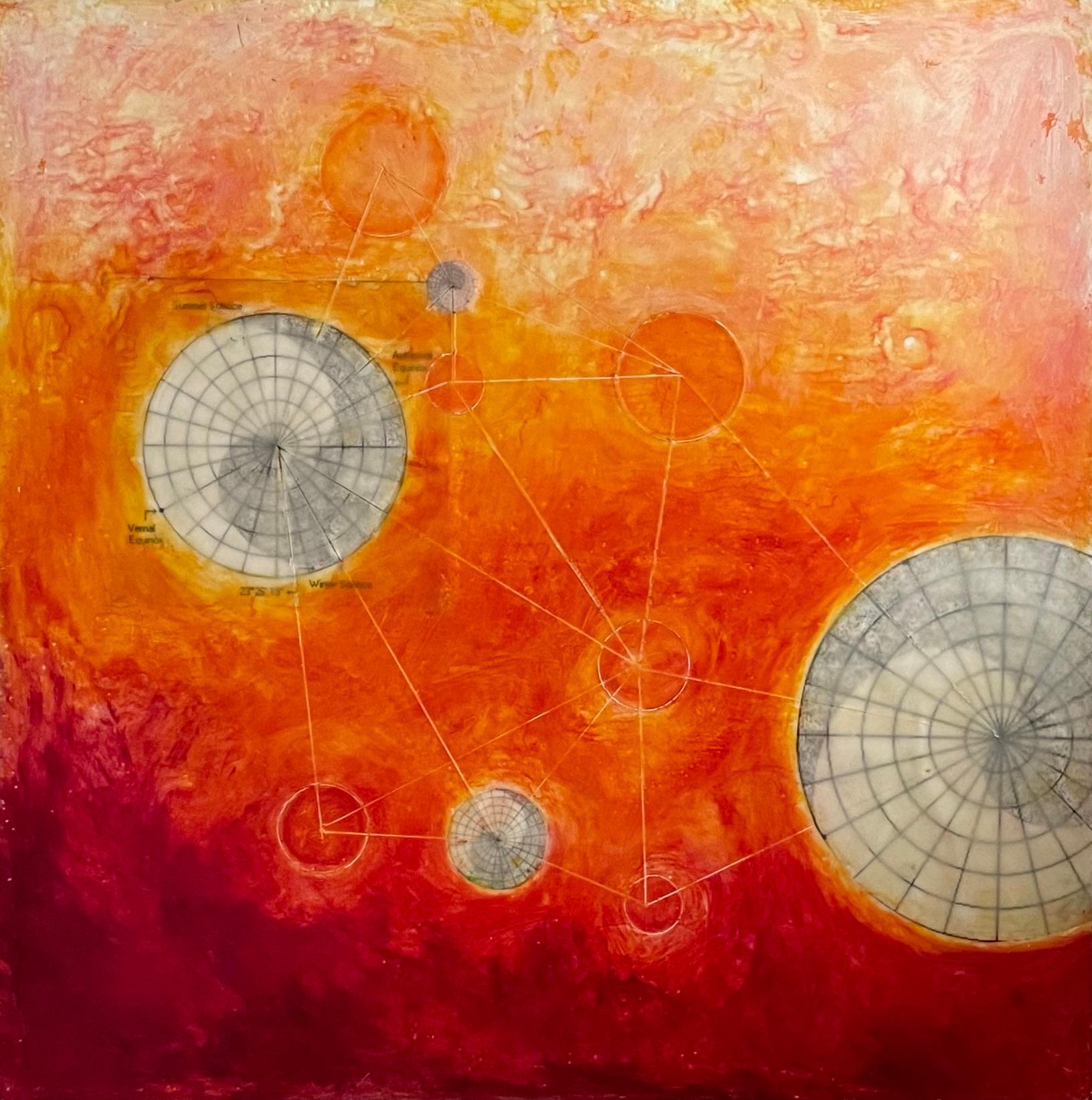 SOLSTICE 2019 ( Rot & Orange, Abstrakt, Geometrisch, Enkaustik-Gemälde auf Karton) im Angebot 6