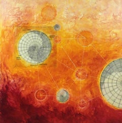 SOLSTICE 2019 (peinture abstraite, géométrique et à l'encaustique sur carton rouge et orange)