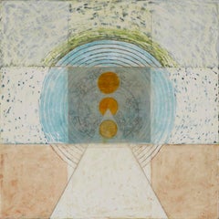 SULHELM (bleu, vert, orange, abstrait, encaustique et peinture à l'huile sur carton, 2015