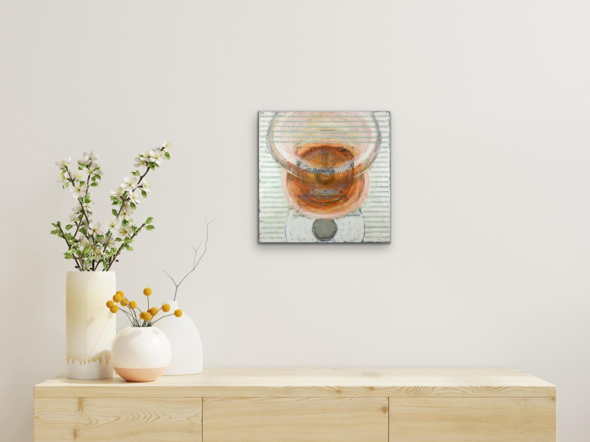 SUSAN SQUIRES Dopo Aristotele (encausto astratto) Green Peach Orange Rose 2019 in vendita 1