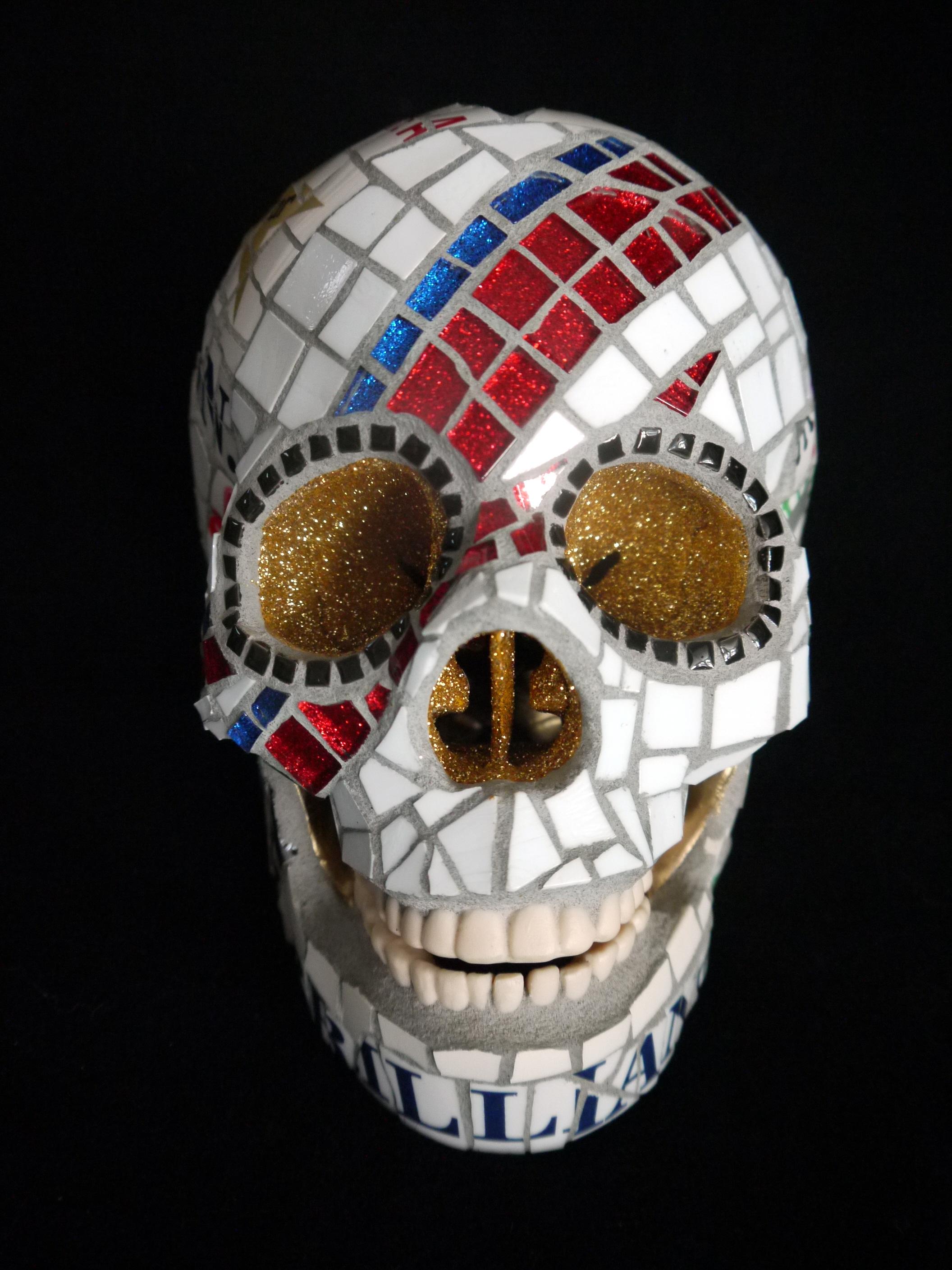 Starman - Davis Bowie, Ceramic skull by Susan Elliott