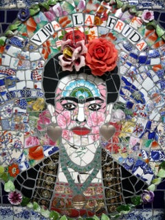 Viva La Frida , Recycled ceramic mosaic by English Artist Susan Elliott