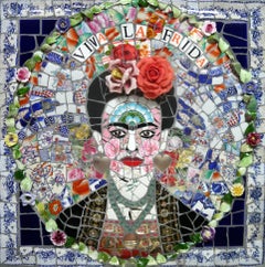 Viva La Frida , Recycled ceramic mosaic by English Artist Susan Elliott