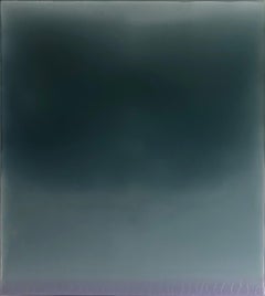 Outland Ten, Vertical Glossy Painting in Dark Blue Green, Gray and Light Purple