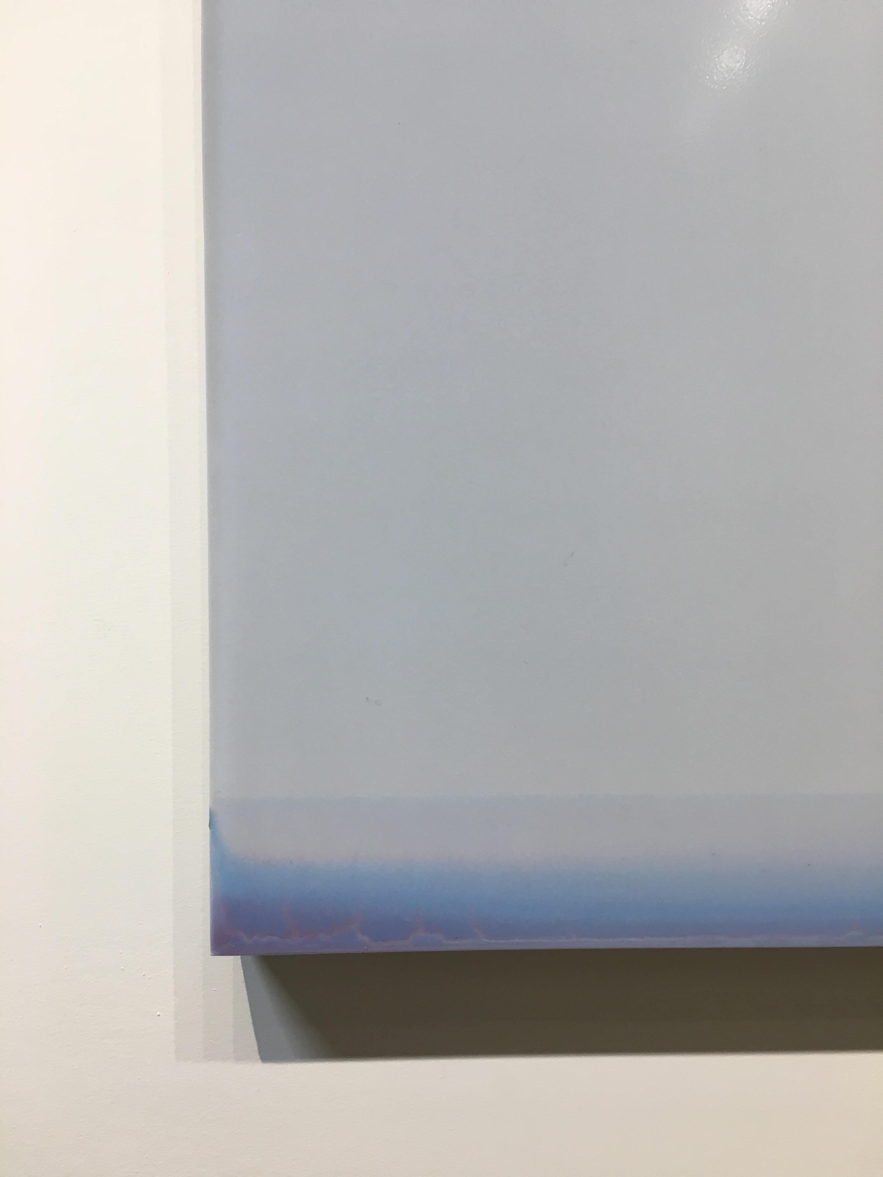 Glossy and rich in texture, Outland Number Three by Susan English is a wonderful play of color, light, and composition. Hues of soft blue and pale lavender purple meet and merge in soft horizontal planes. The gloss and depth of English's tinted