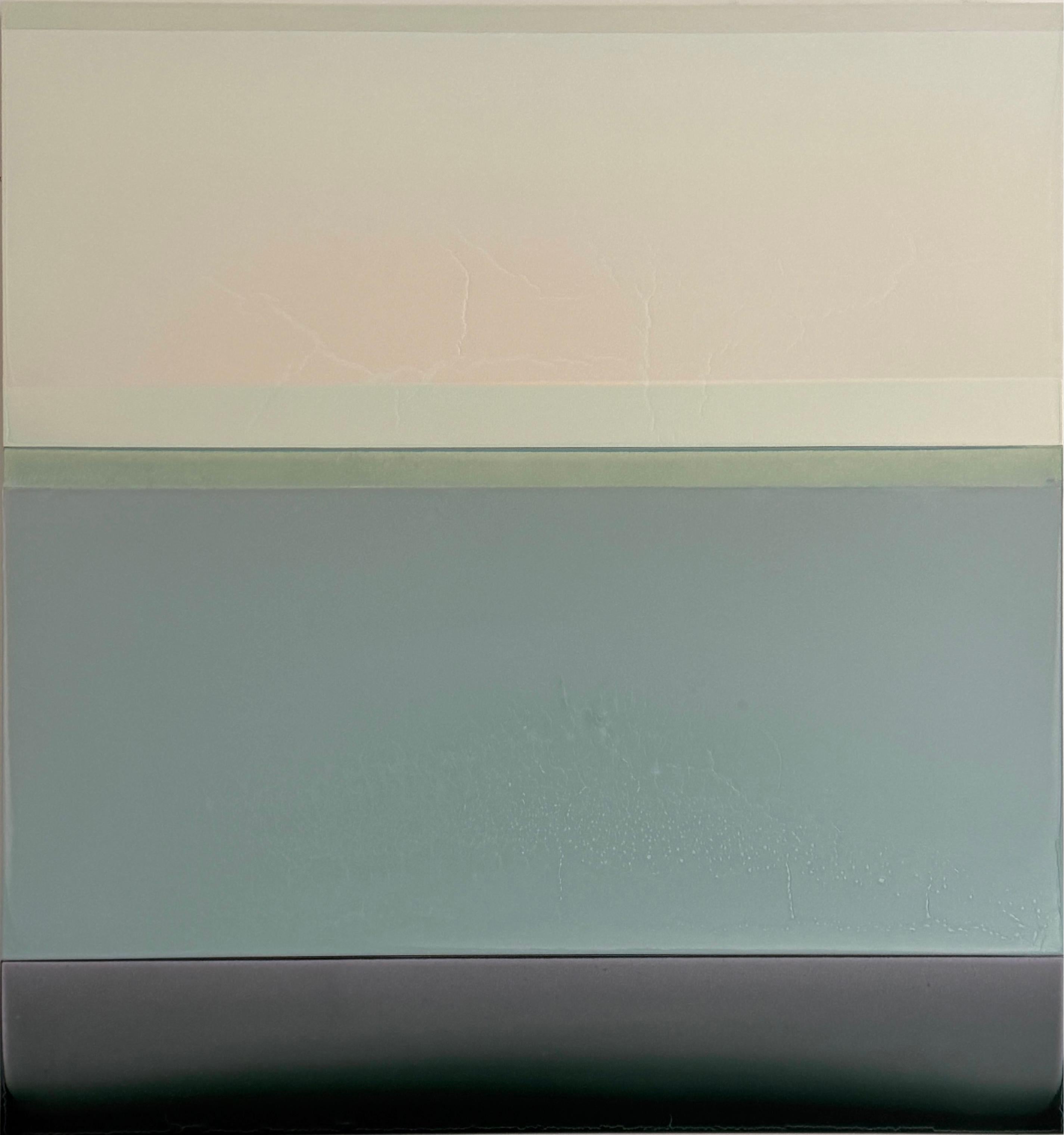Abstract Painting Susan English - A Formal Feeling - Contemporary Poured Painting Ivory Pale Blue Green, 2025