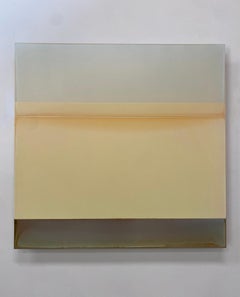 April - Abstract Poured Painting Ivory Gray Blue Violet Floating Panel, 2023