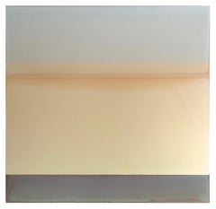 April - Abstract Poured Painting Ivory Gray Blue Violet Floating Panel, 2023