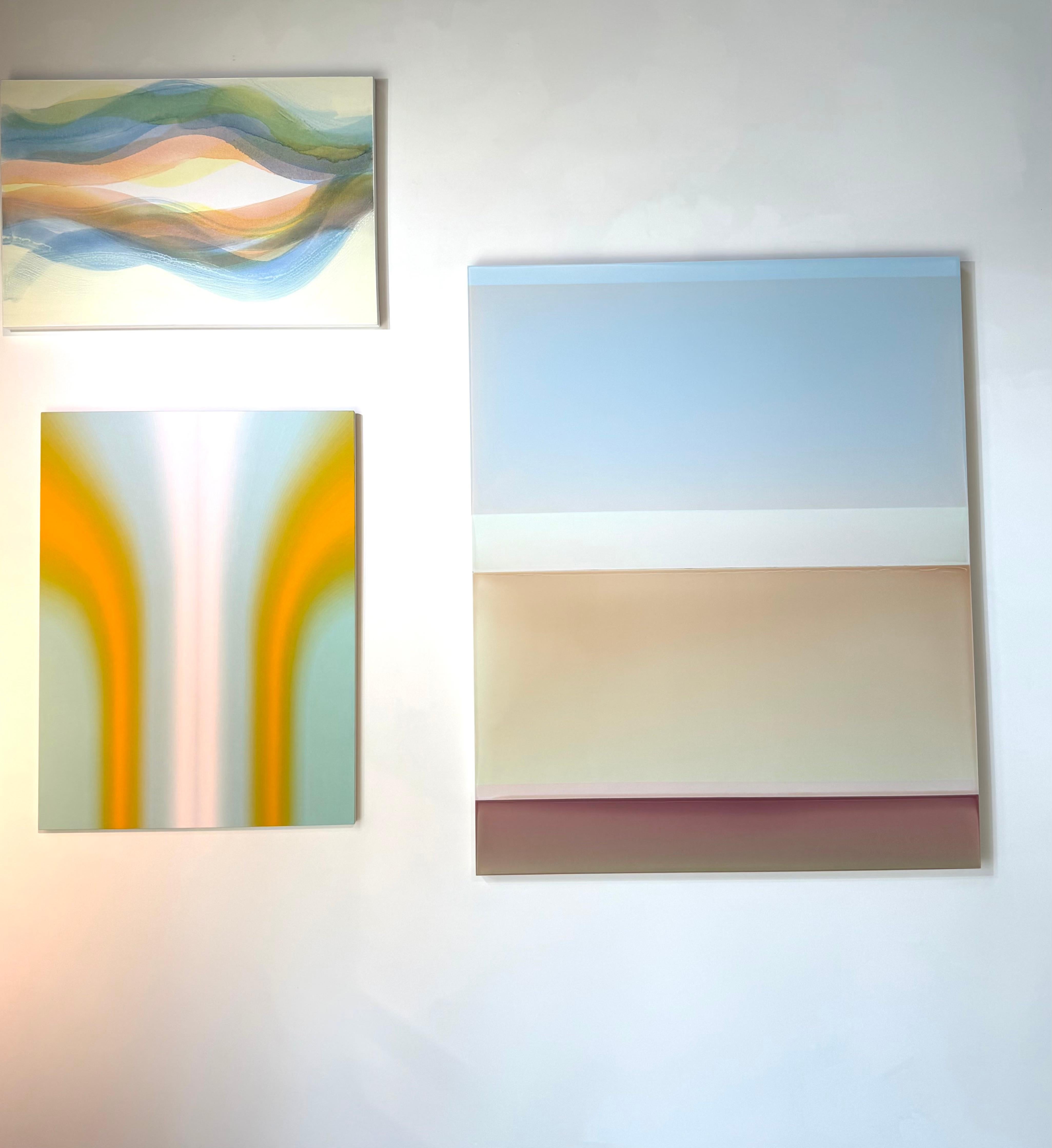 Bright Air - Contemporary Abstract Poured Painting Pale Blue Ivory Mauve, 2024 For Sale 11