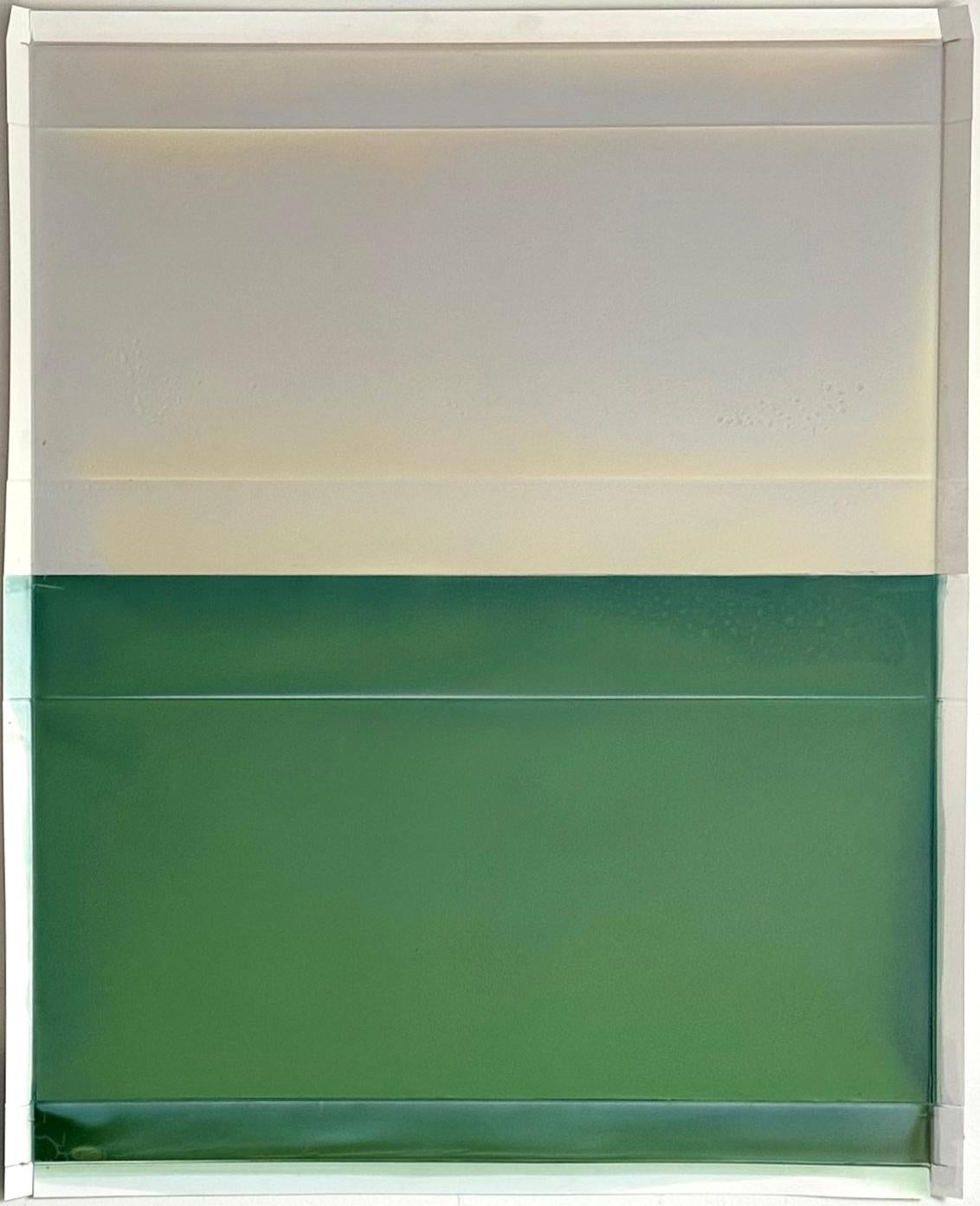 Susan English Abstract Painting - "Cascading Folds (with footer) No.70" 2025 tinted polymer on Yupo paper