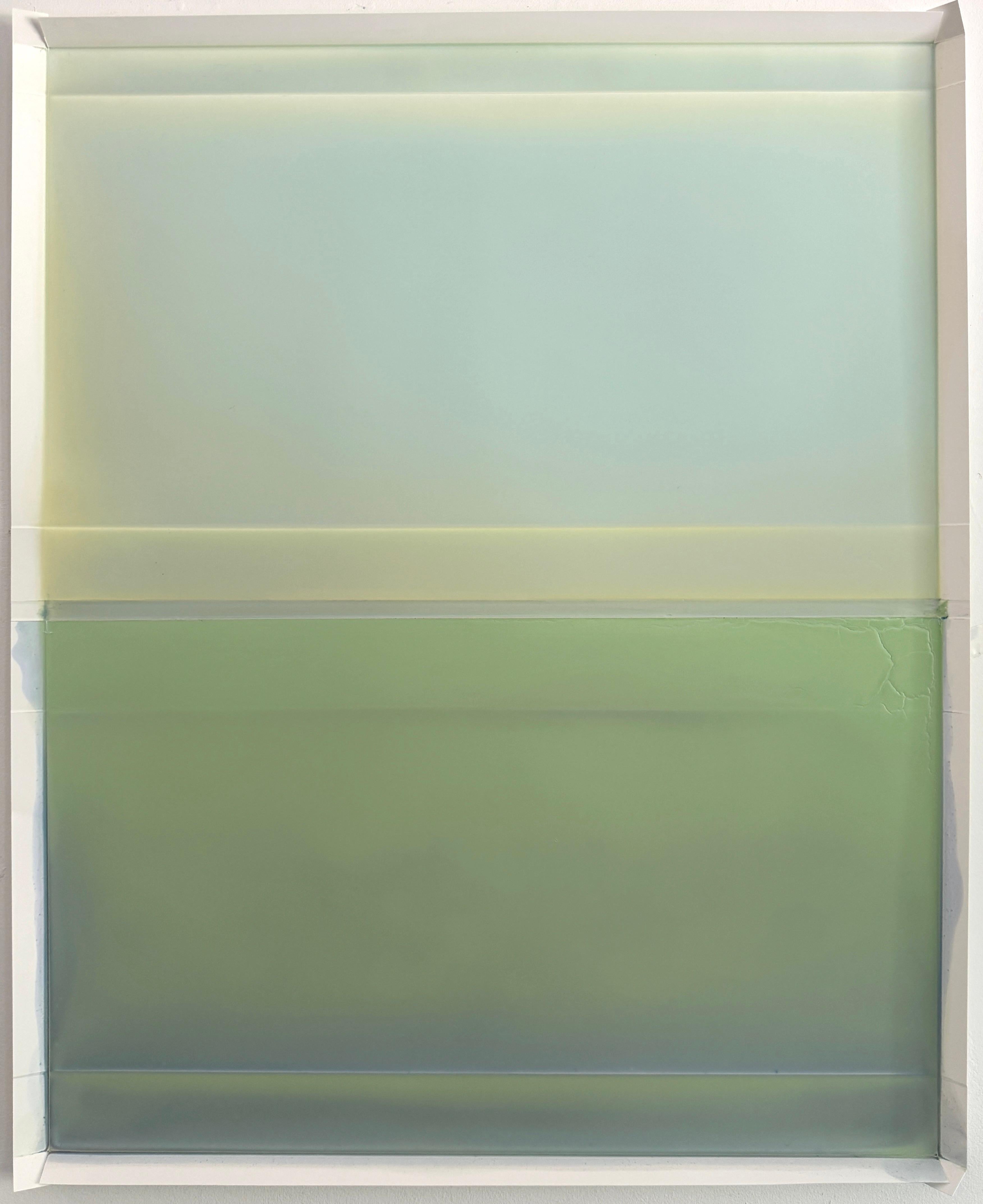 Abstract Painting Susan English - "Cascading Folds (with Footer) No.76" 2025, polymère teinté sur papier Yupo.