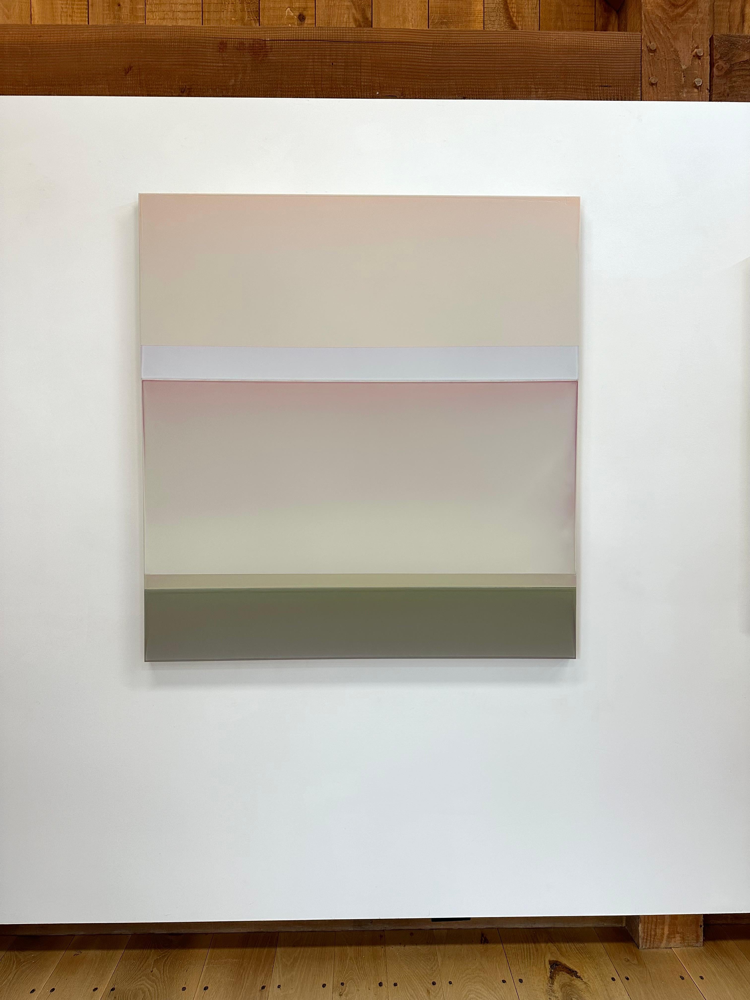 Clearing - Pittura astratta contemporanea versata Peach Cream Beige, 2024 - Painting di Susan English
