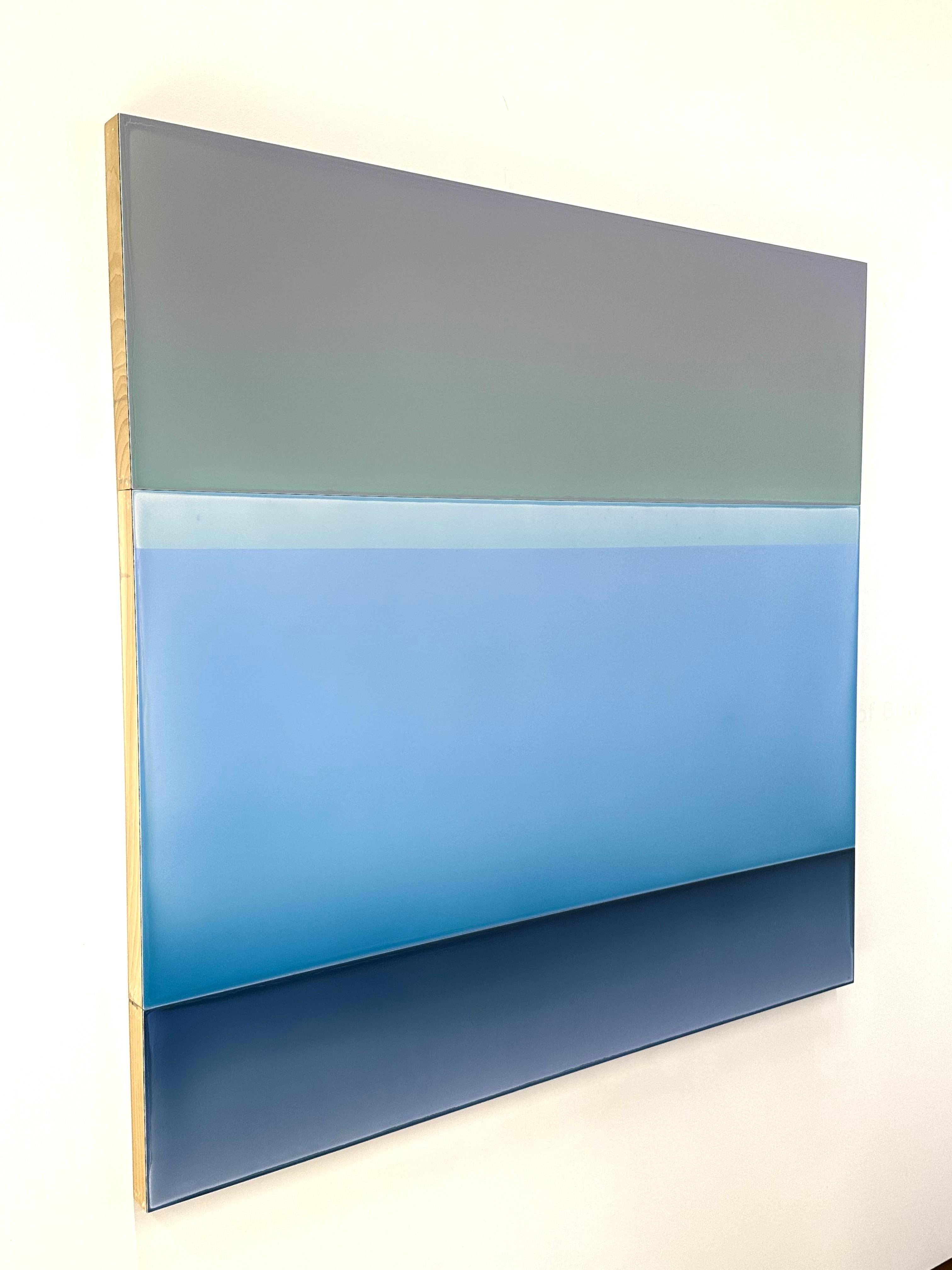 Cloud Shadow (FS) by Susan English is a wonderful play of color, light, and composition. The layers of English's tinted polymer on aluminum create the depth and surface textures throughout the painting, which is composed of three panels. The dark