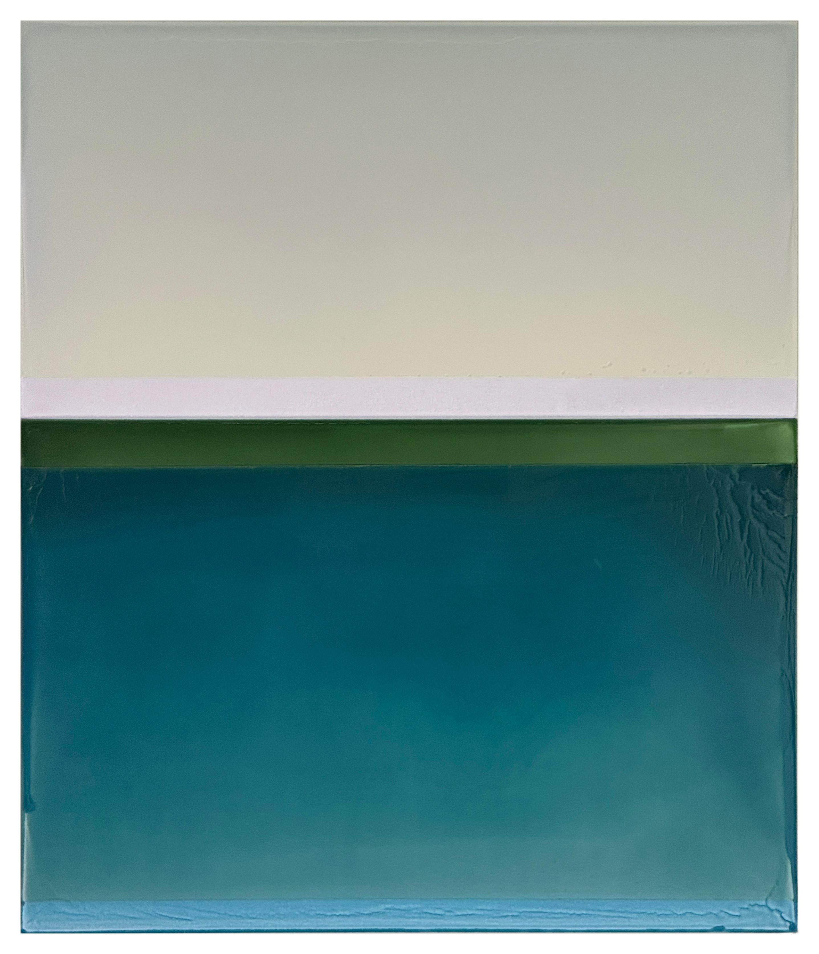 Bordo dell'acqua - Pittura contemporanea colata Blu Teal Verde Avorio, 2025 - Painting di Susan English