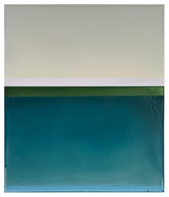 Edge of Water - Contemporary Poured Painting Teal Blue Green Ivory, 2025
