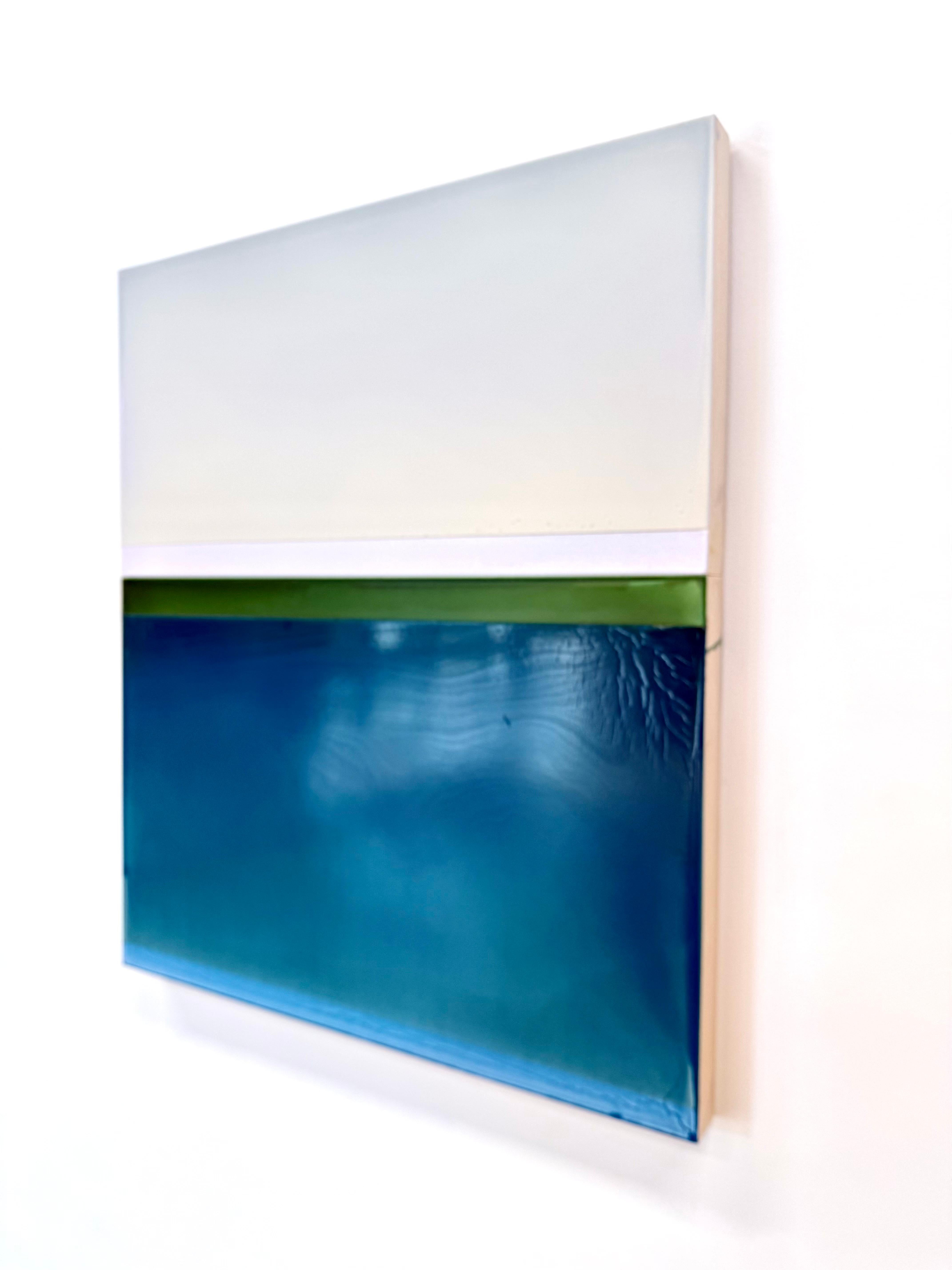 Bordo dell'acqua - Pittura contemporanea colata Blu Teal Verde Avorio, 2025 in vendita 1