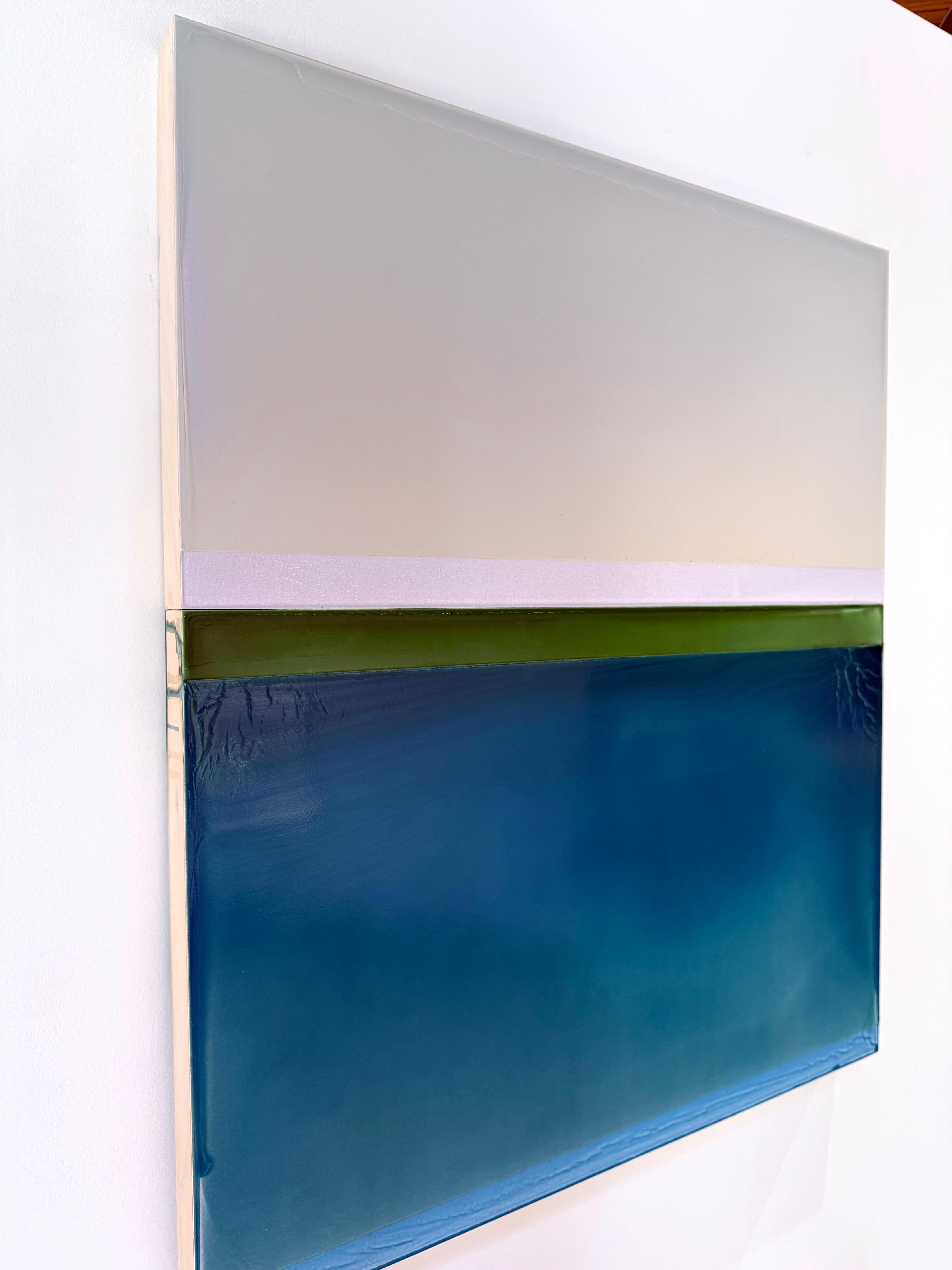 Bordo dell'acqua - Pittura contemporanea colata Blu Teal Verde Avorio, 2025 in vendita 2