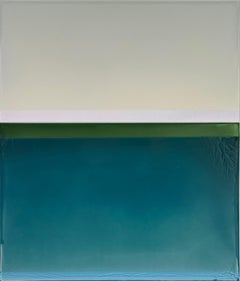 Bordo dell'acqua - Pittura contemporanea colata Blu Teal Verde Avorio, 2025